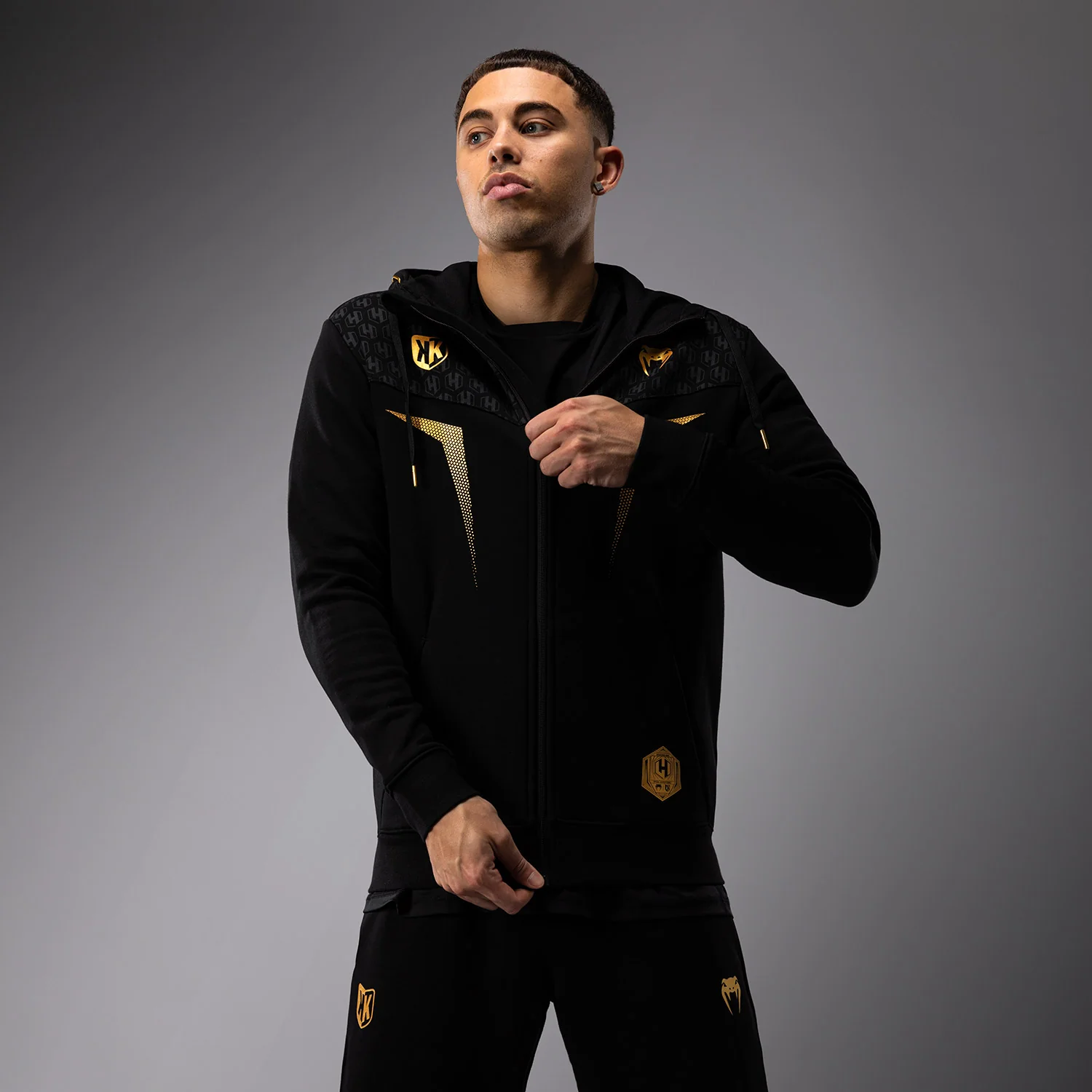 FK x Venum Hexagone MMA Hooded Jacket - Black/Gold - Image 2