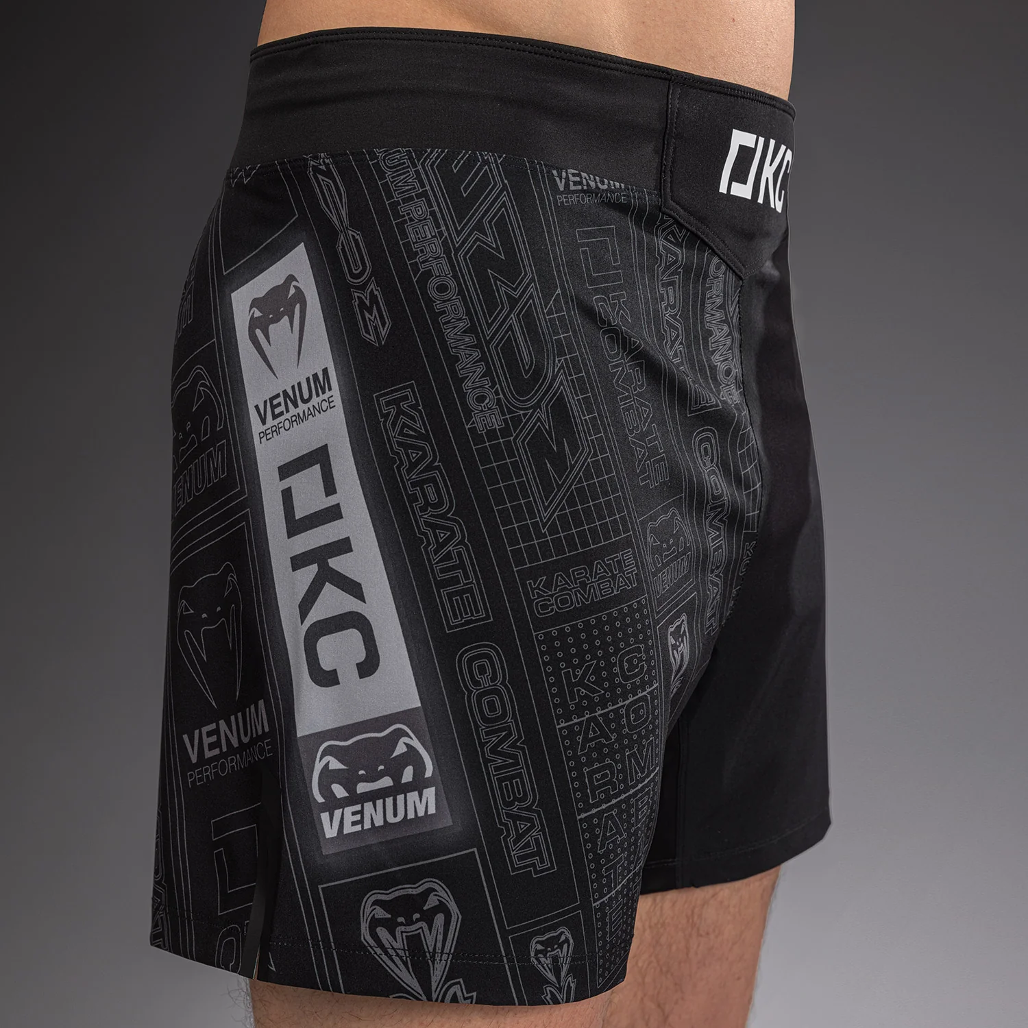 Karate Combat by Venum Fight Shorts - Black/Grey - Image 6