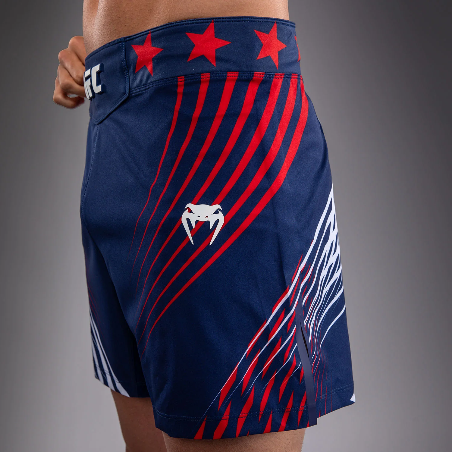 Men's Official UFC Freedom 250 by Venum Blue Authentic Fight Night Short Fit Fight Short - Image 5