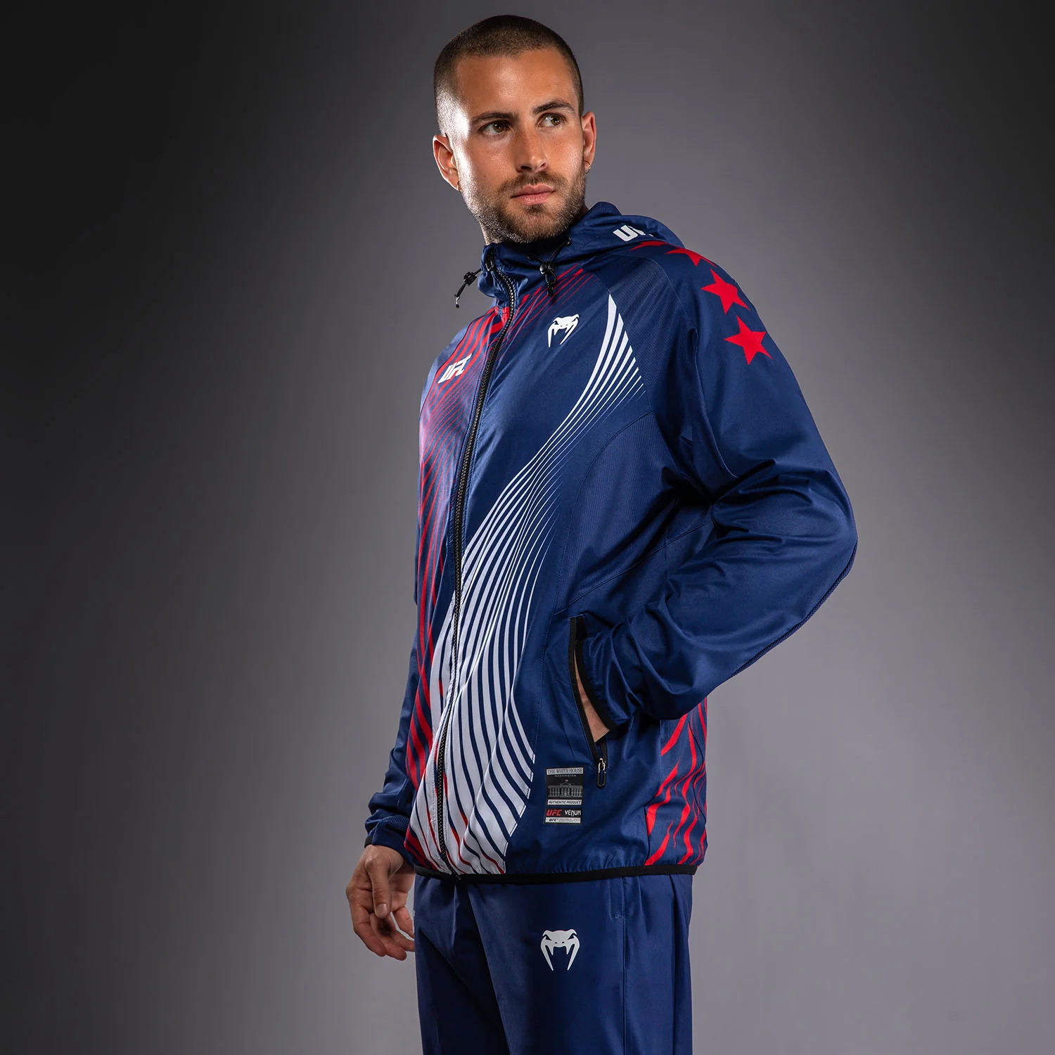 Men's Official UFC Freedom 250 by Venum Blue Authentic Fight Night Walkout Hoodie - Image 2