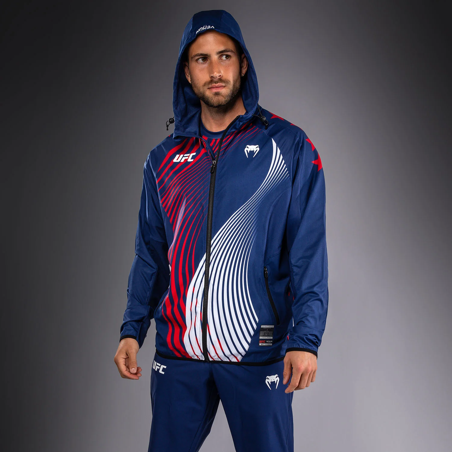 Men's Official UFC Freedom 250 by Venum Blue Authentic Fight Night Walkout Hoodie - Image 6