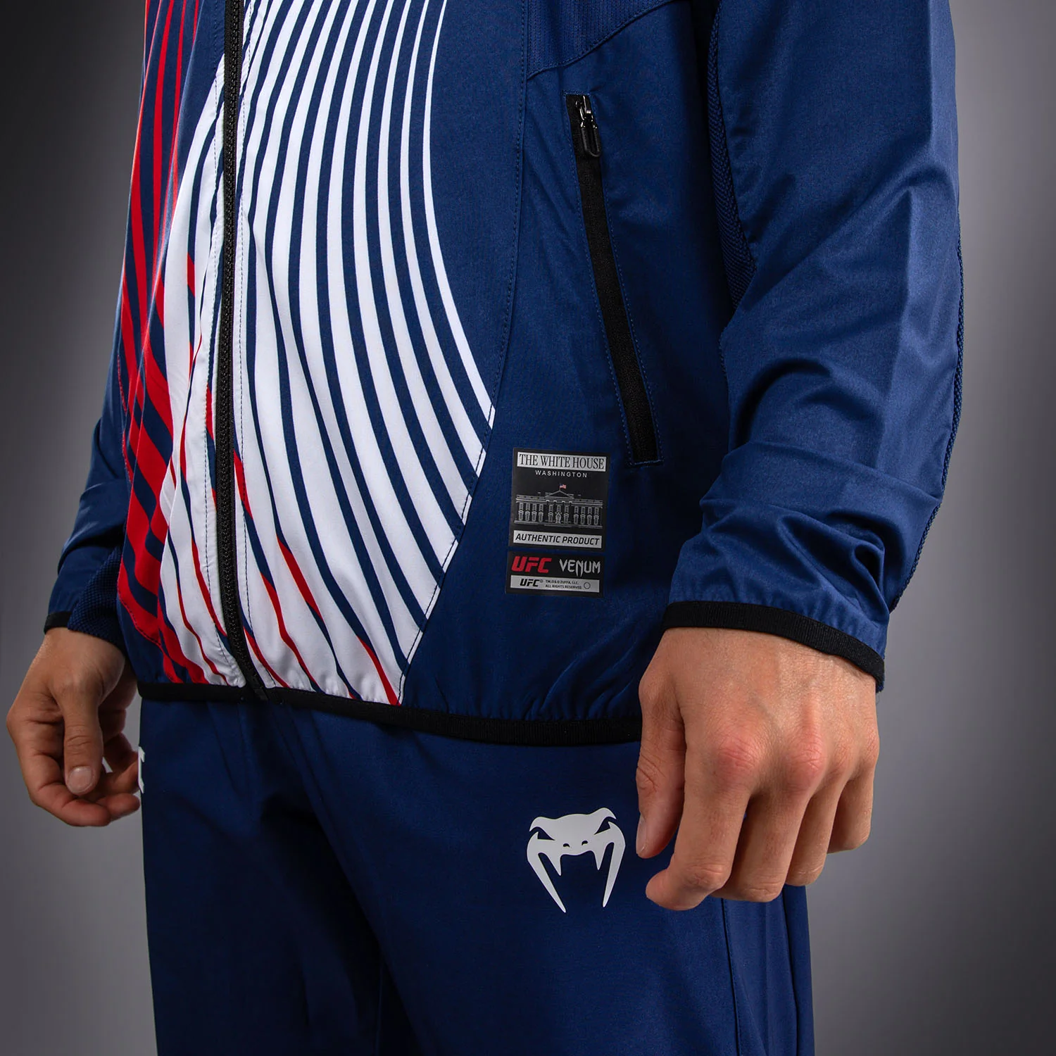 Men's Official UFC Freedom 250 by Venum Blue Authentic Fight Night Walkout Hoodie - Image 8