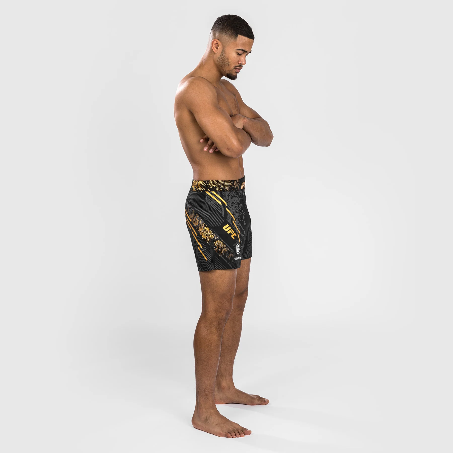 UFC Adrenaline by Venum Personalized Authentic Fight Night Men's Fight Short - Short Fit - Black/Gold - Image 4
