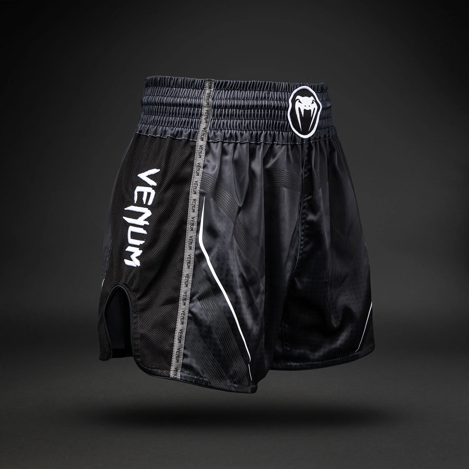 Venum Stealth Muay Thai Shorts - Black/White - Image 3