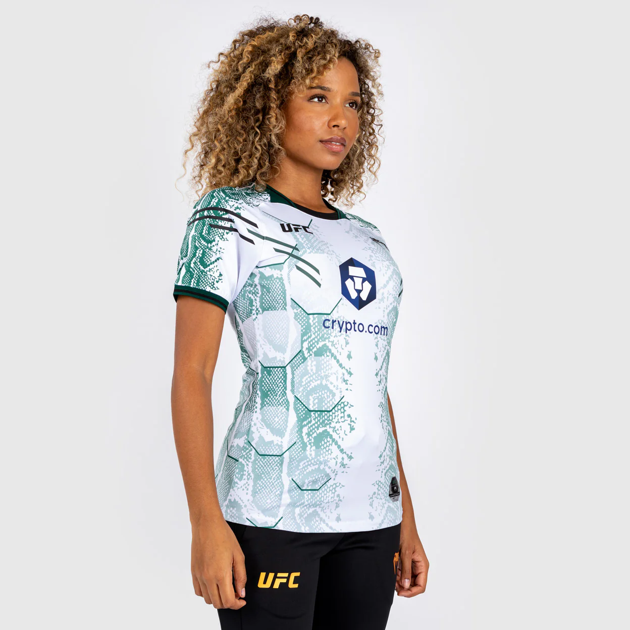 UFC Adrenaline by Venum Personalized Authentic Fight Night Women’s Walkout Jersey - Emerald Edition - White/Green - Image 4