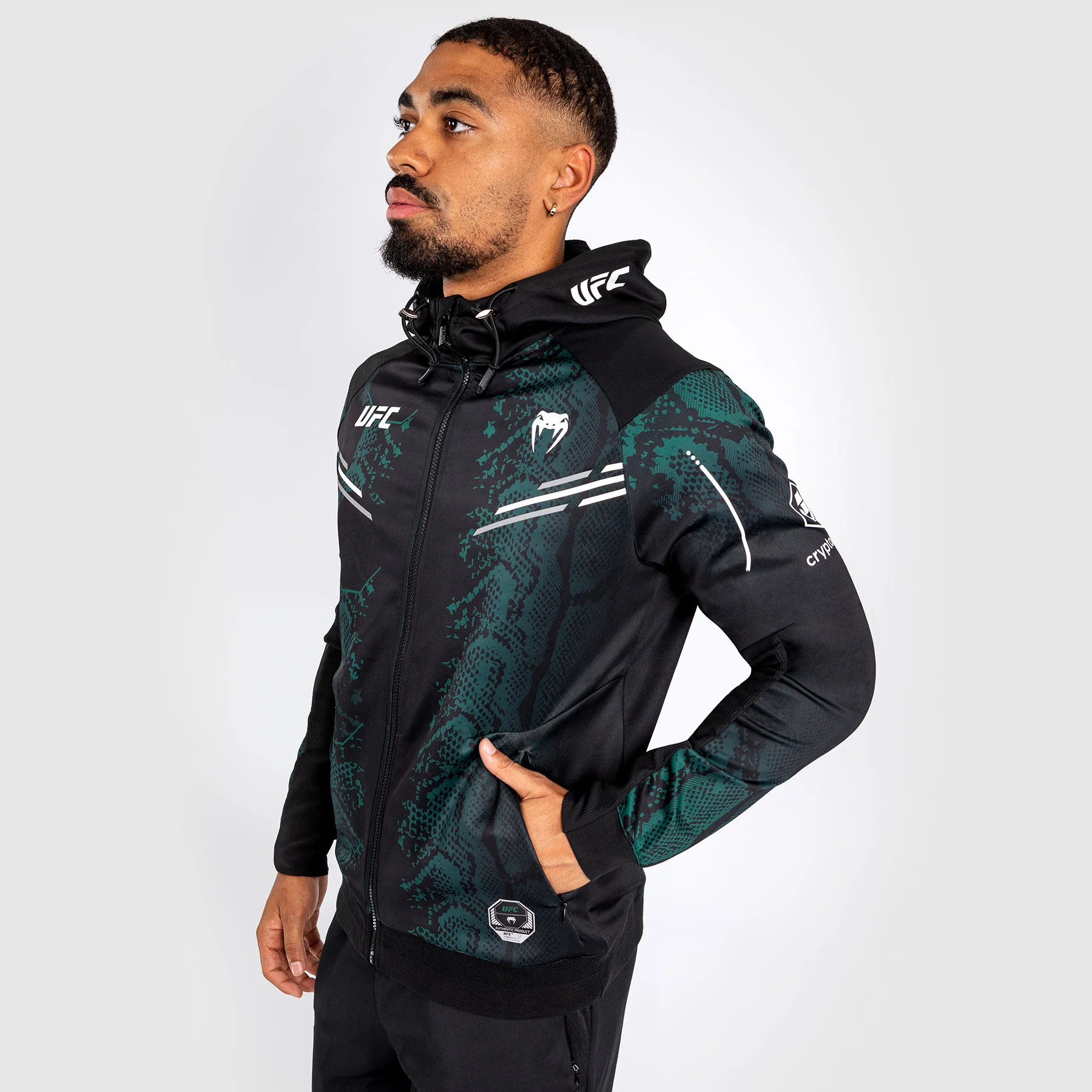 UFC Adrenaline by Venum Authentic Fight Night Men’s Walkout Hoodie - Emerald Edition - Green/Black - Image 3