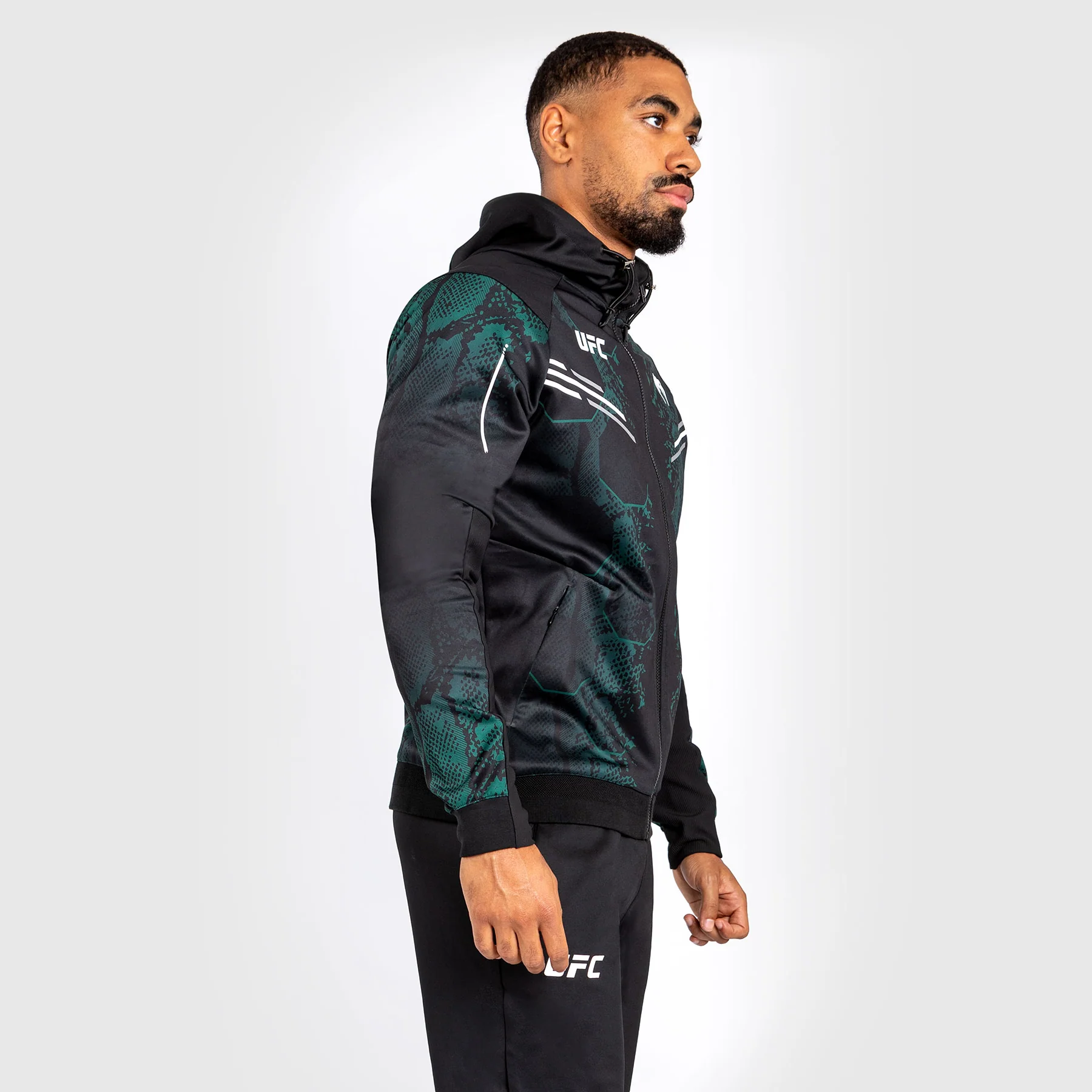 UFC Adrenaline by Venum Authentic Fight Night Men’s Walkout Hoodie - Emerald Edition - Green/Black - Image 4