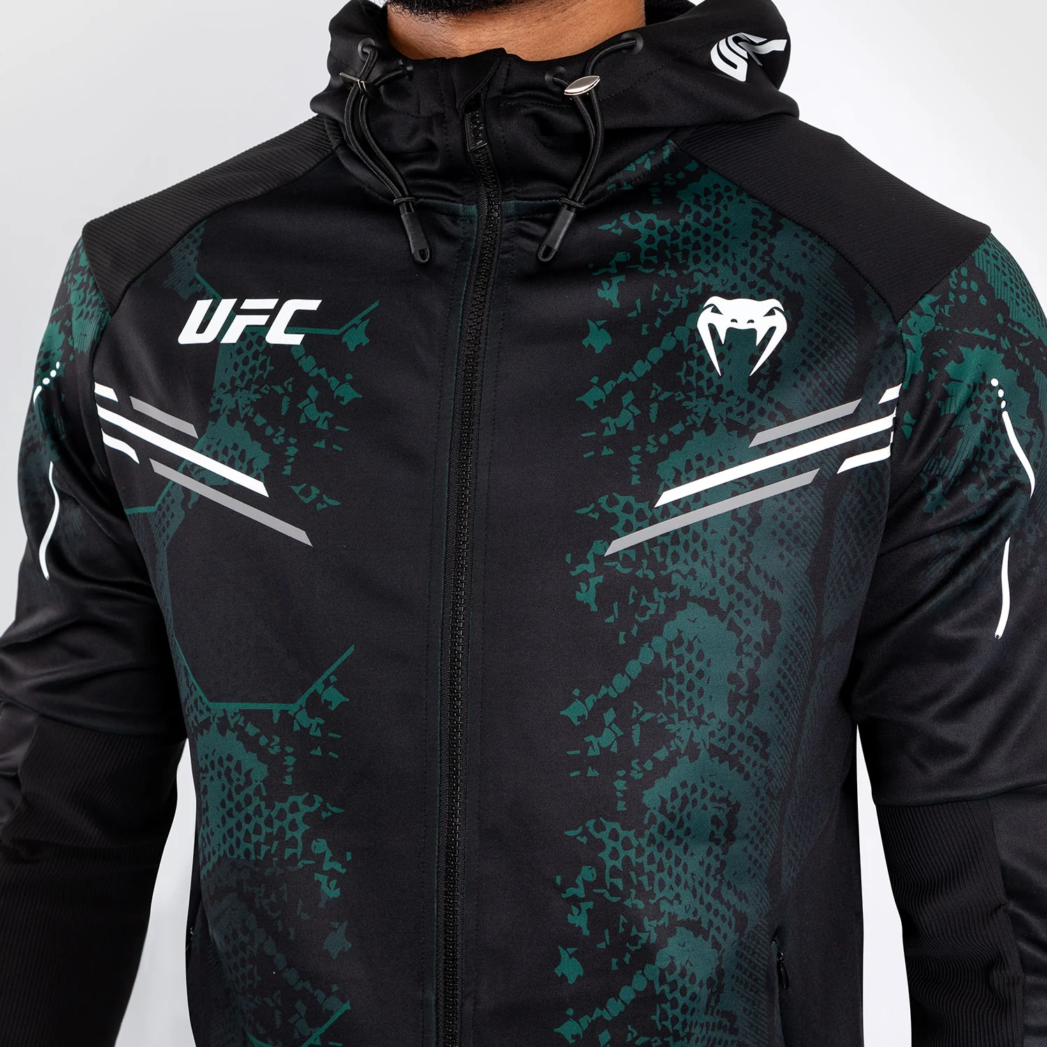 UFC Adrenaline by Venum Authentic Fight Night Men’s Walkout Hoodie - Emerald Edition - Green/Black - Image 5