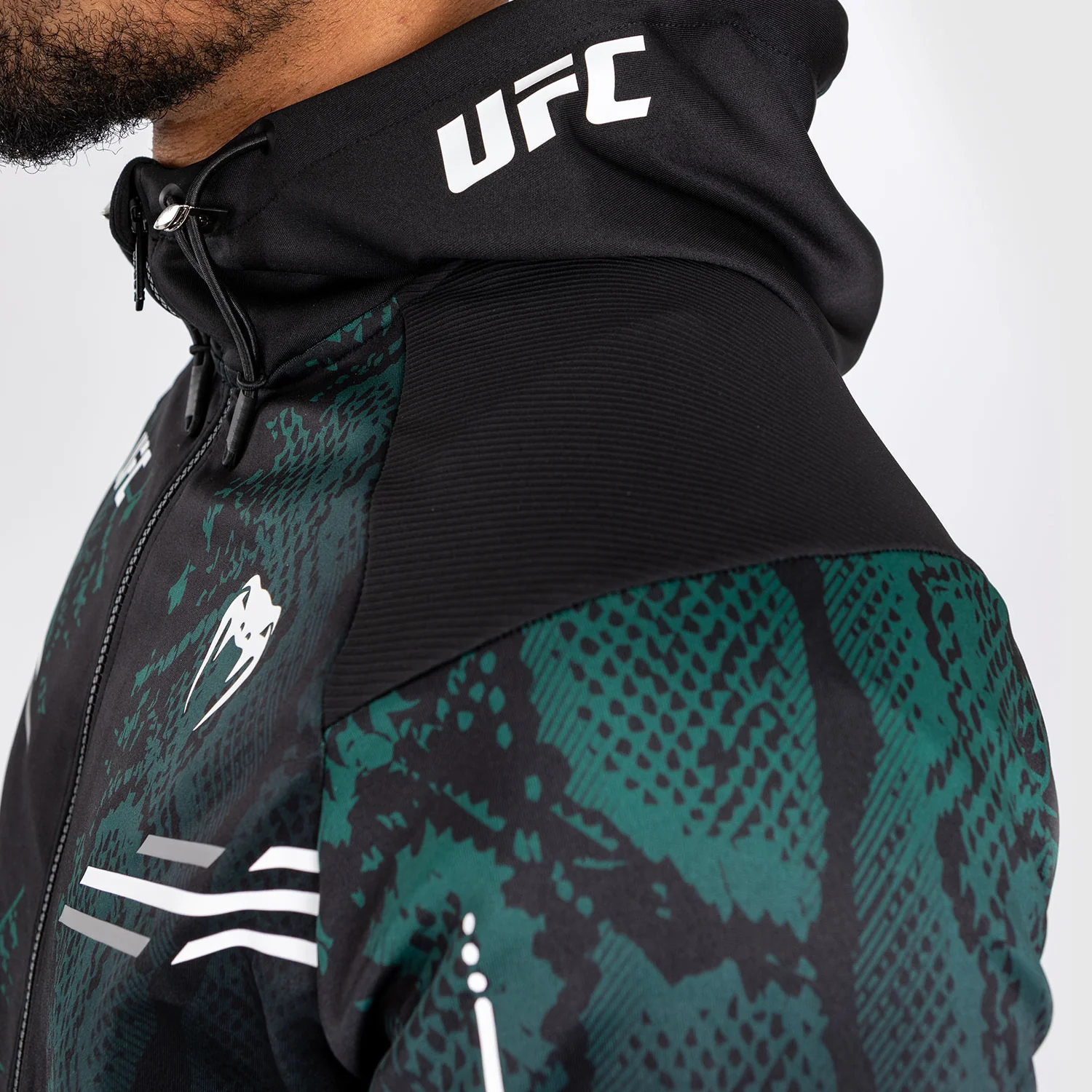 UFC Adrenaline by Venum Authentic Fight Night Men’s Walkout Hoodie - Emerald Edition - Green/Black - Image 7