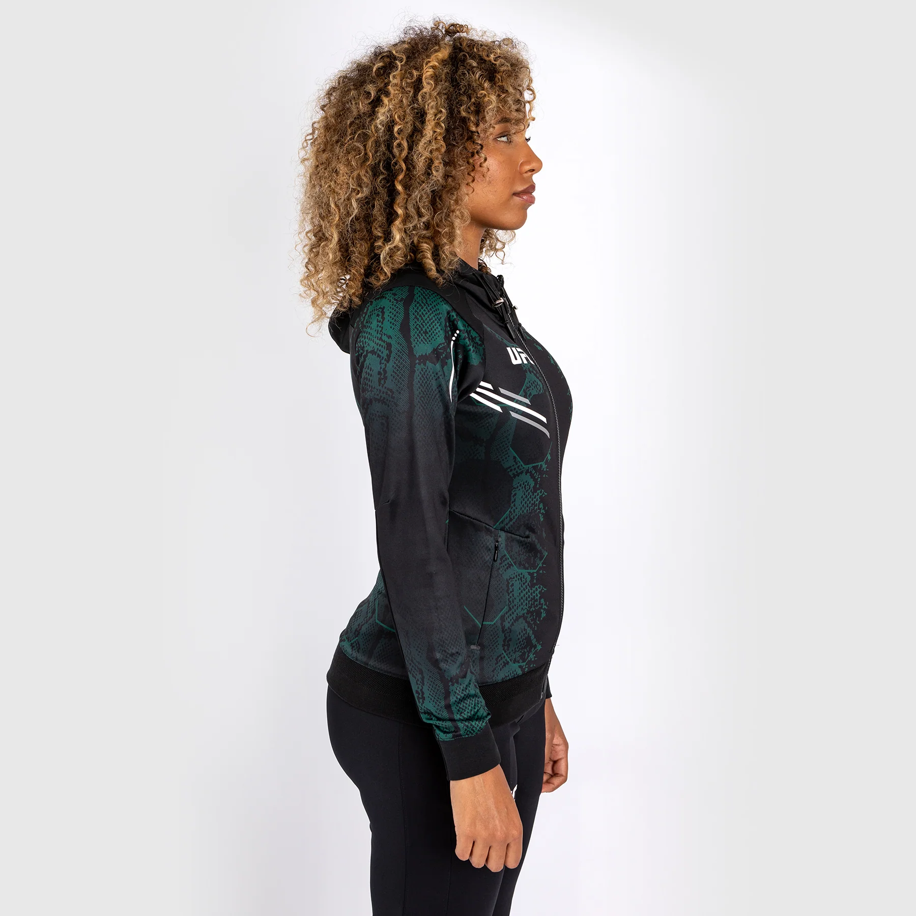 UFC Adrenaline by Venum Authentic Fight Night Women’s Walkout Hoodie - Emerald Edition - Green/Black - Image 2
