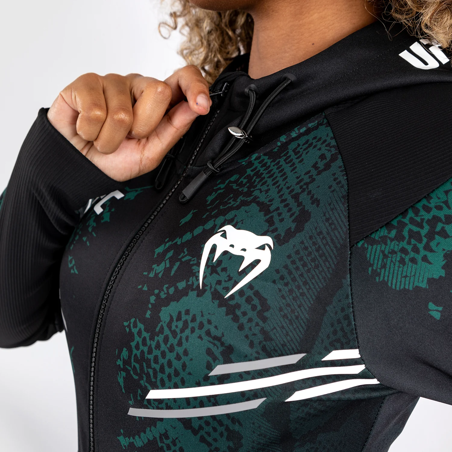 UFC Adrenaline by Venum Authentic Fight Night Women’s Walkout Hoodie - Emerald Edition - Green/Black - Image 4