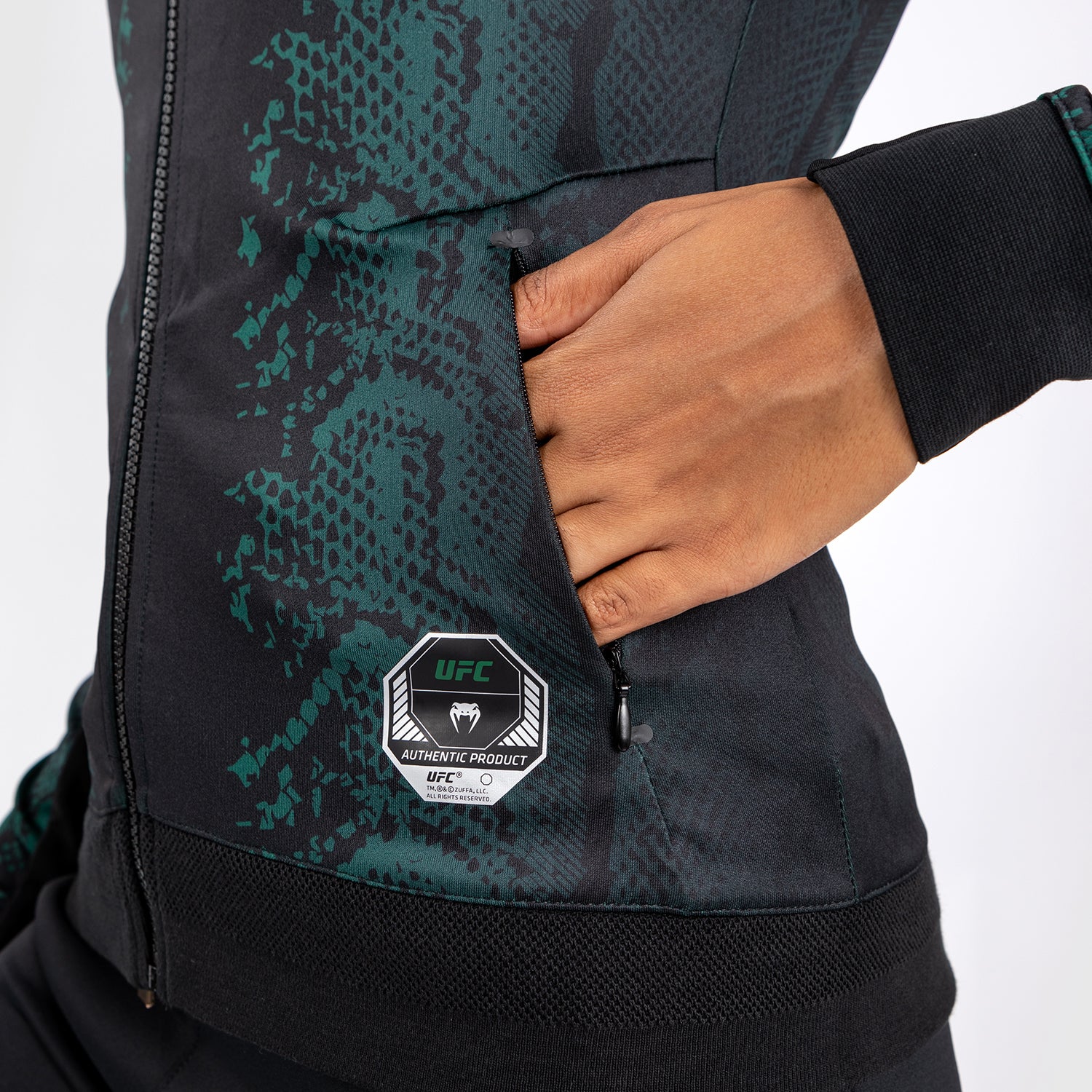 UFC Adrenaline by Venum Authentic Fight Night Women’s Walkout Hoodie - Emerald Edition - Green/Black - Image 5