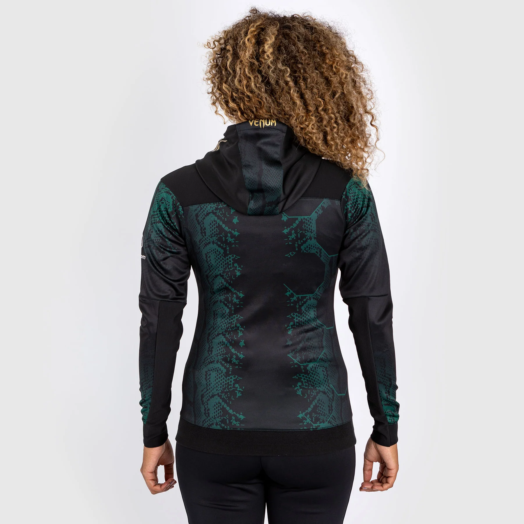 UFC Adrenaline by Venum Authentic Fight Night  Women’s Walkout Hoodie - Emerald Edition - Green/Black/Gold - Image 2