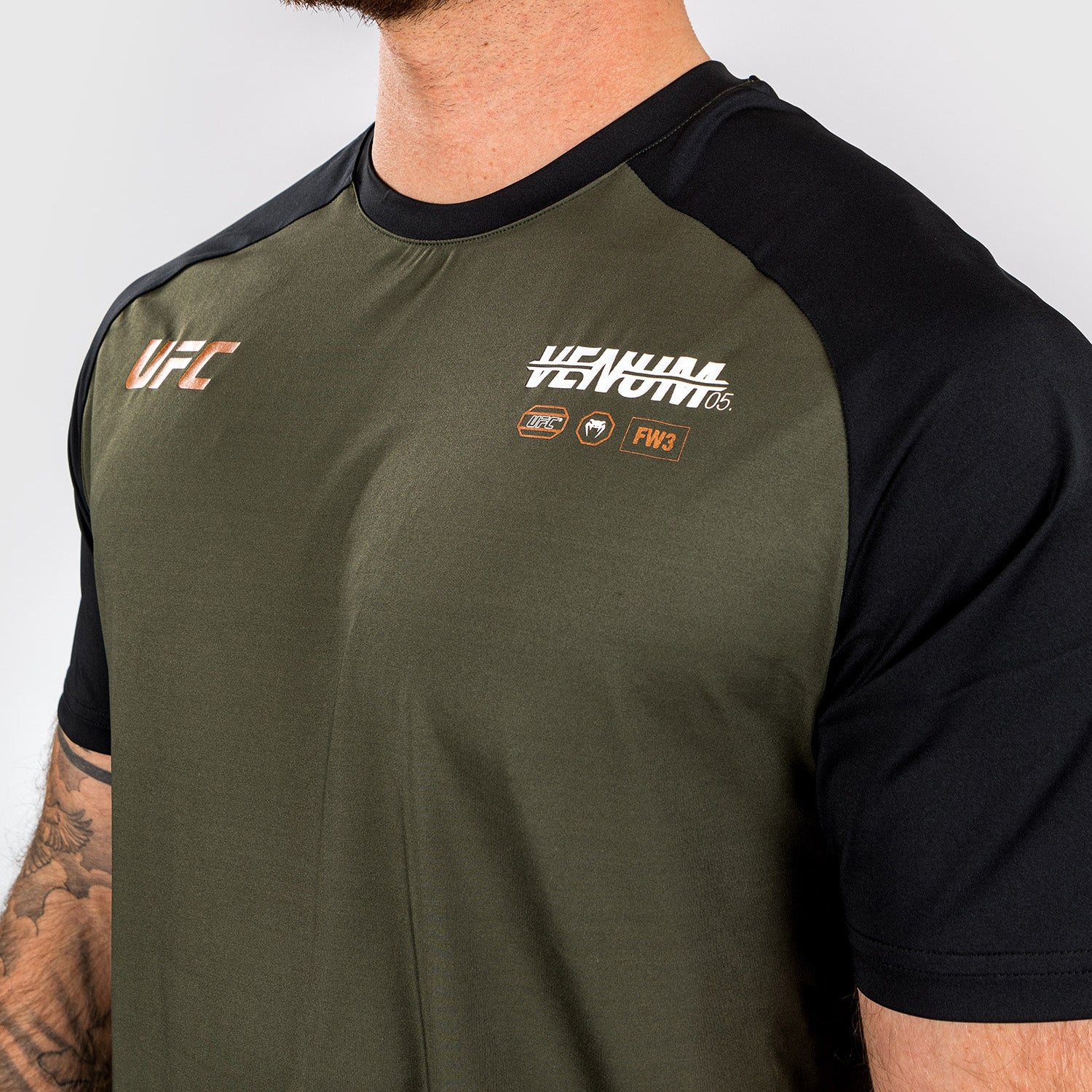 UFC Adrenaline by Venum Fight Week Men’s Dry-tech T-shirt - Khaki/Bronze - Image 6