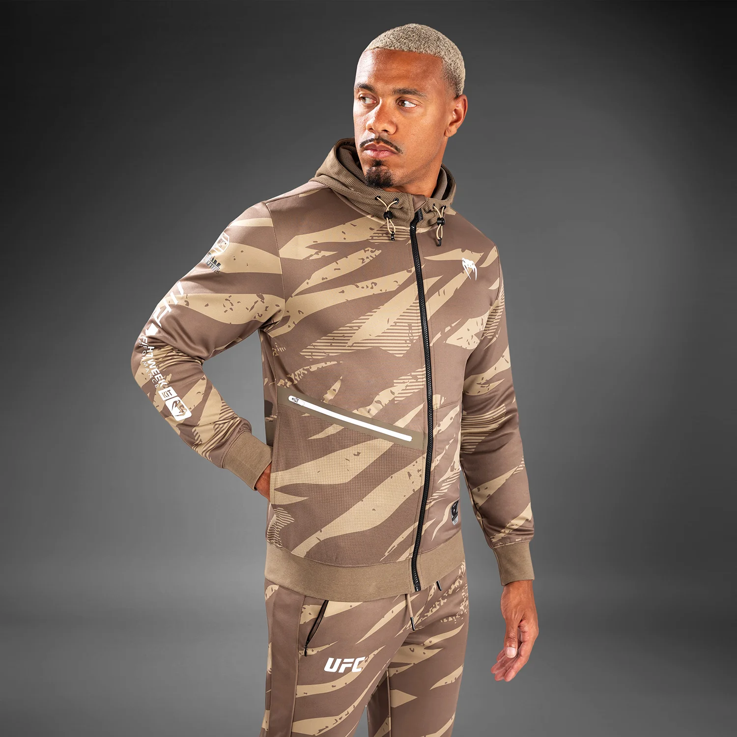 UFC Adrenaline by Venum Fight Week Men’s zip Hoodie - Desert Camo - Image 2