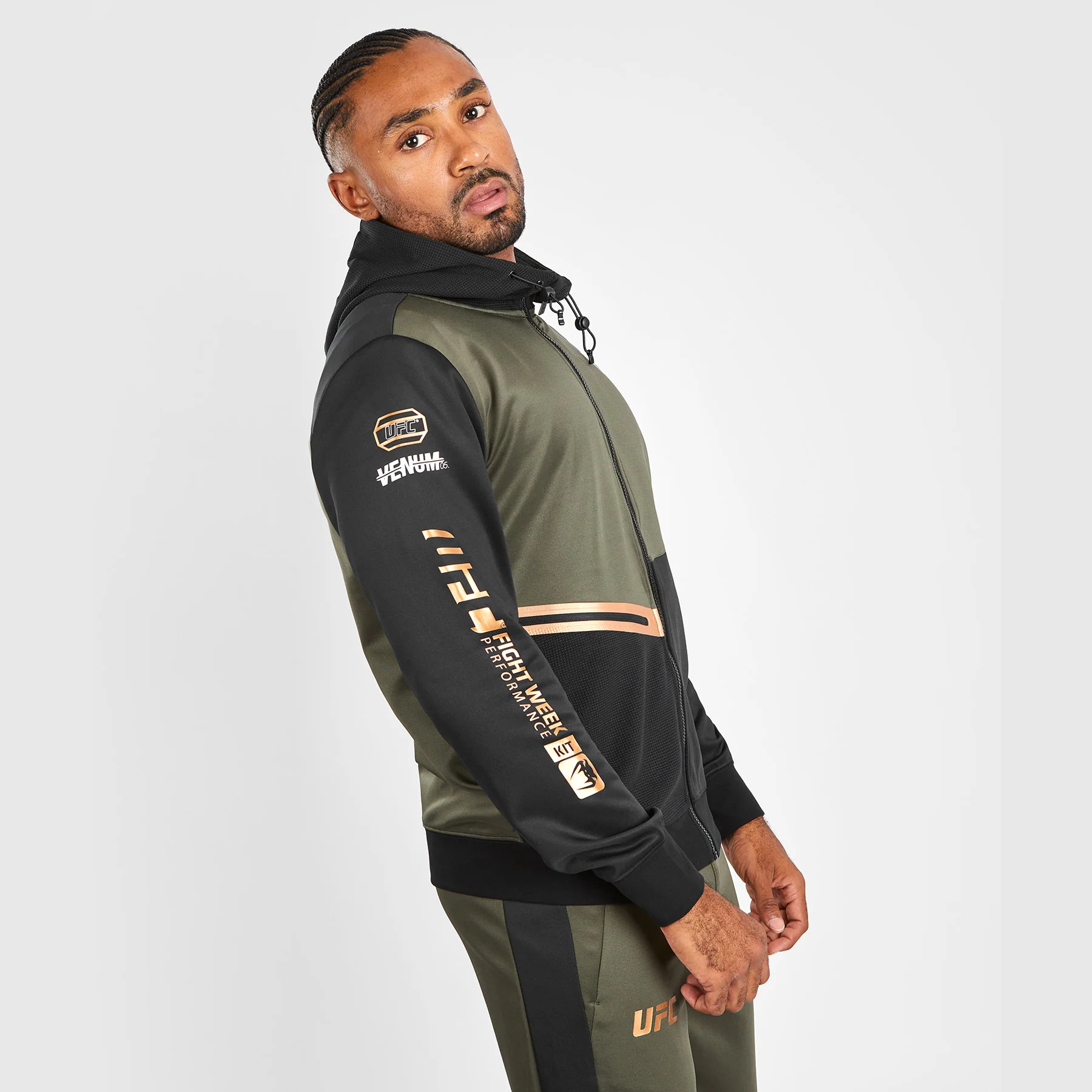 UFC Adrenaline by Venum Fight Week Men’s Zip Hoodie - Khaki/Bronze - Image 6