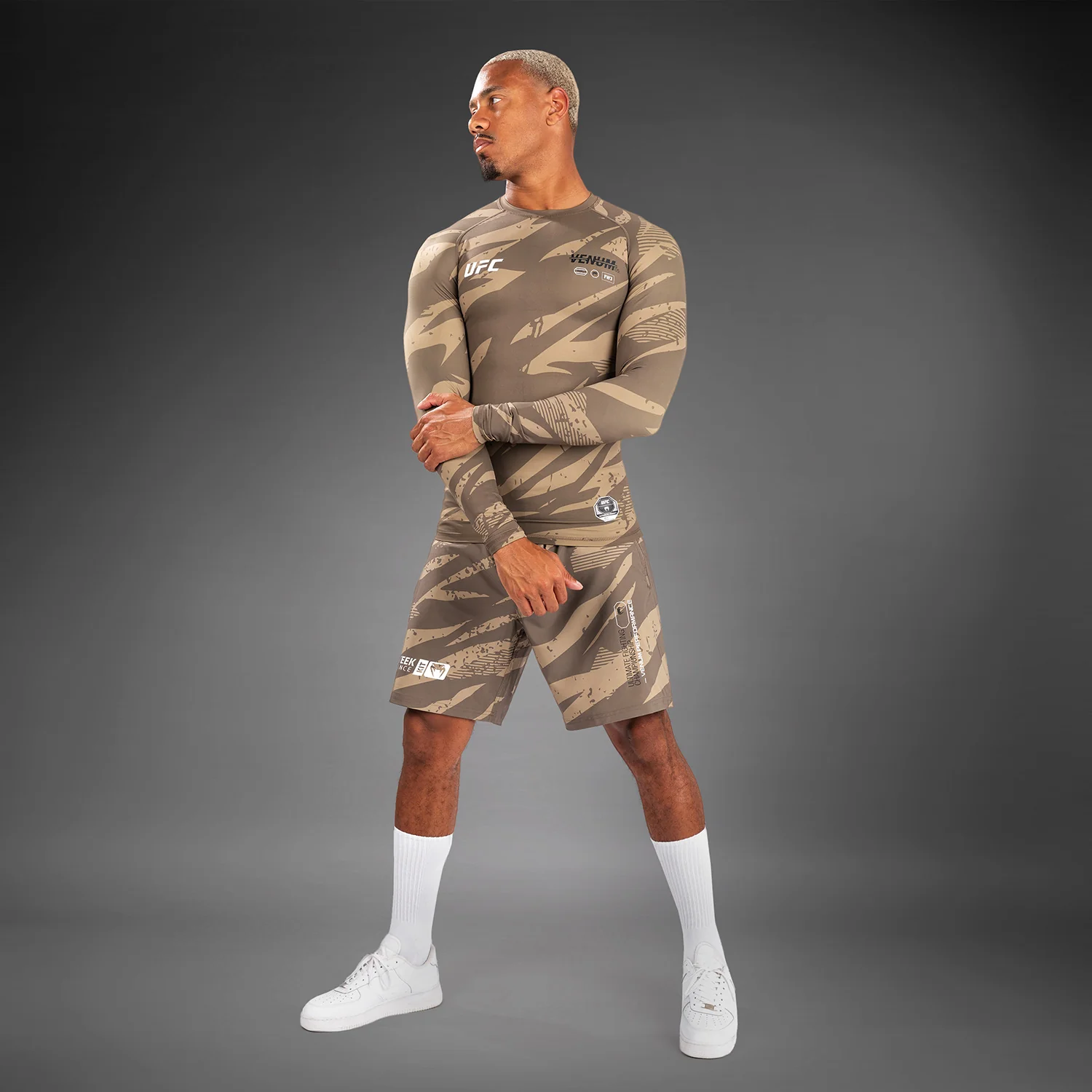 UFC Adrenaline by Venum Fight Week Performance Long Sleeve Rashguard - Desert Camo - Image 2