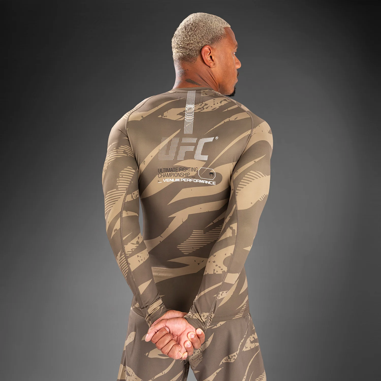 UFC Adrenaline by Venum Fight Week Performance Long Sleeve Rashguard - Desert Camo - Image 3