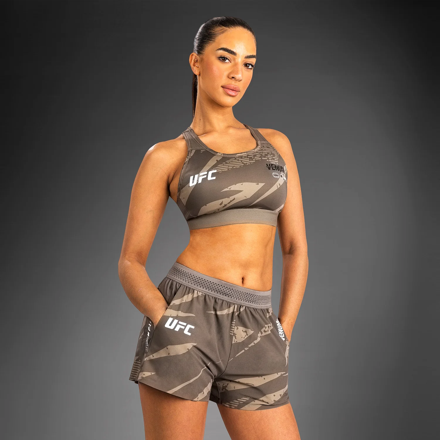 UFC Adrenaline by Venum Fight Week Women’s Performance Short - Desert Camo - Image 3