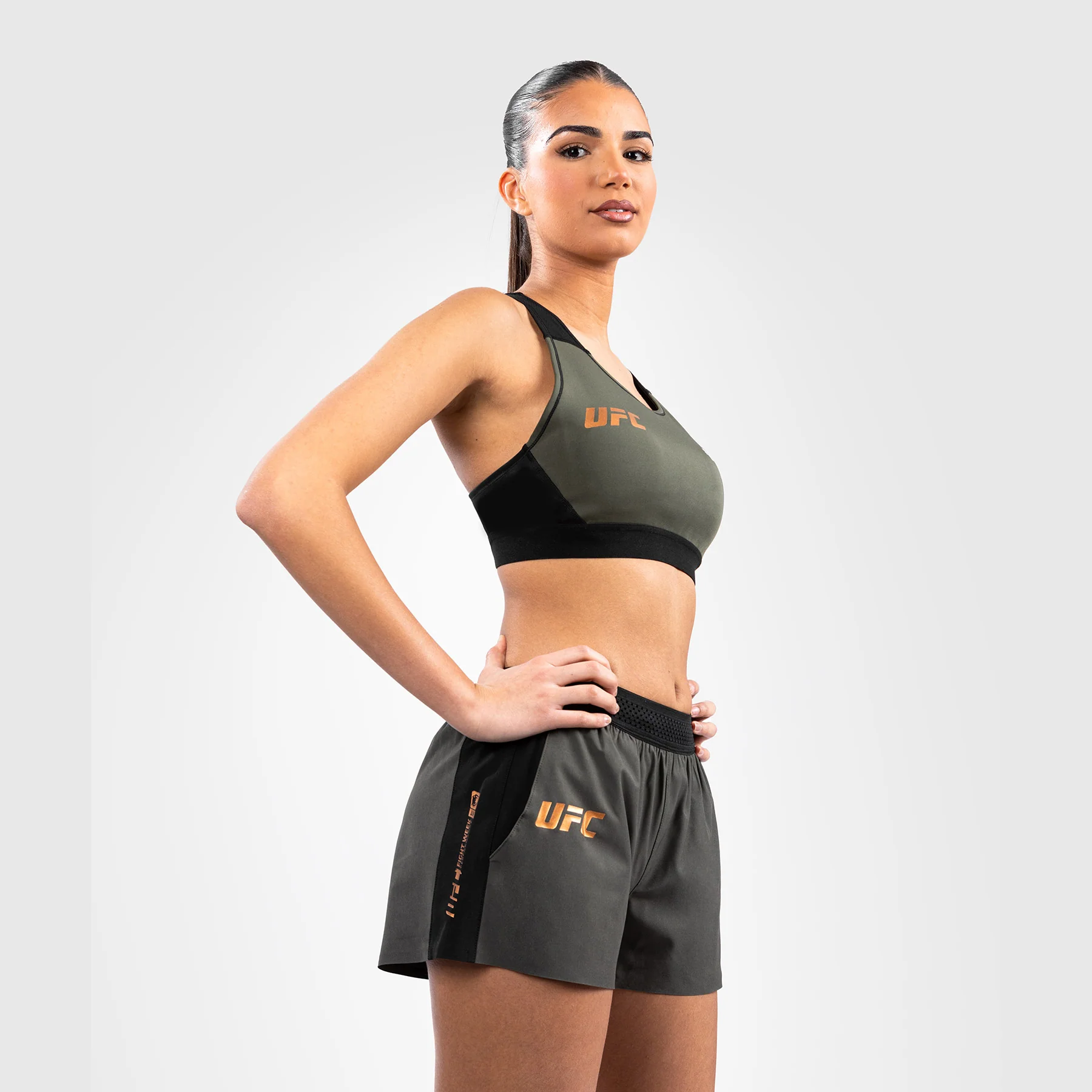 UFC Adrenaline by Venum Fight Week Women’s Performance Short - Khaki - Image 5