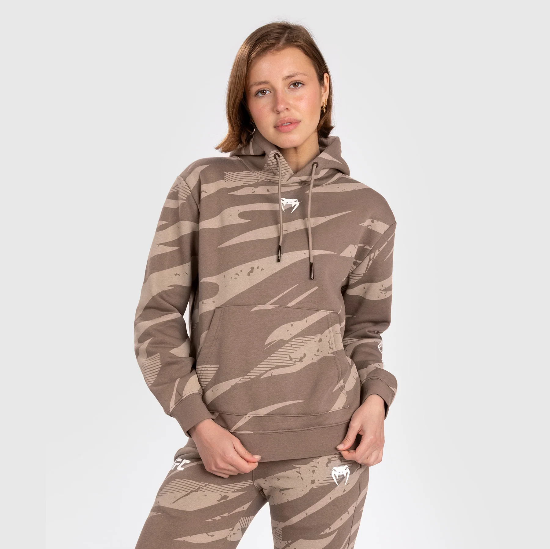 UFC Adrenaline by Venum Fight Week Women’s Pullover Hoodie - Desert Camo - Image 2