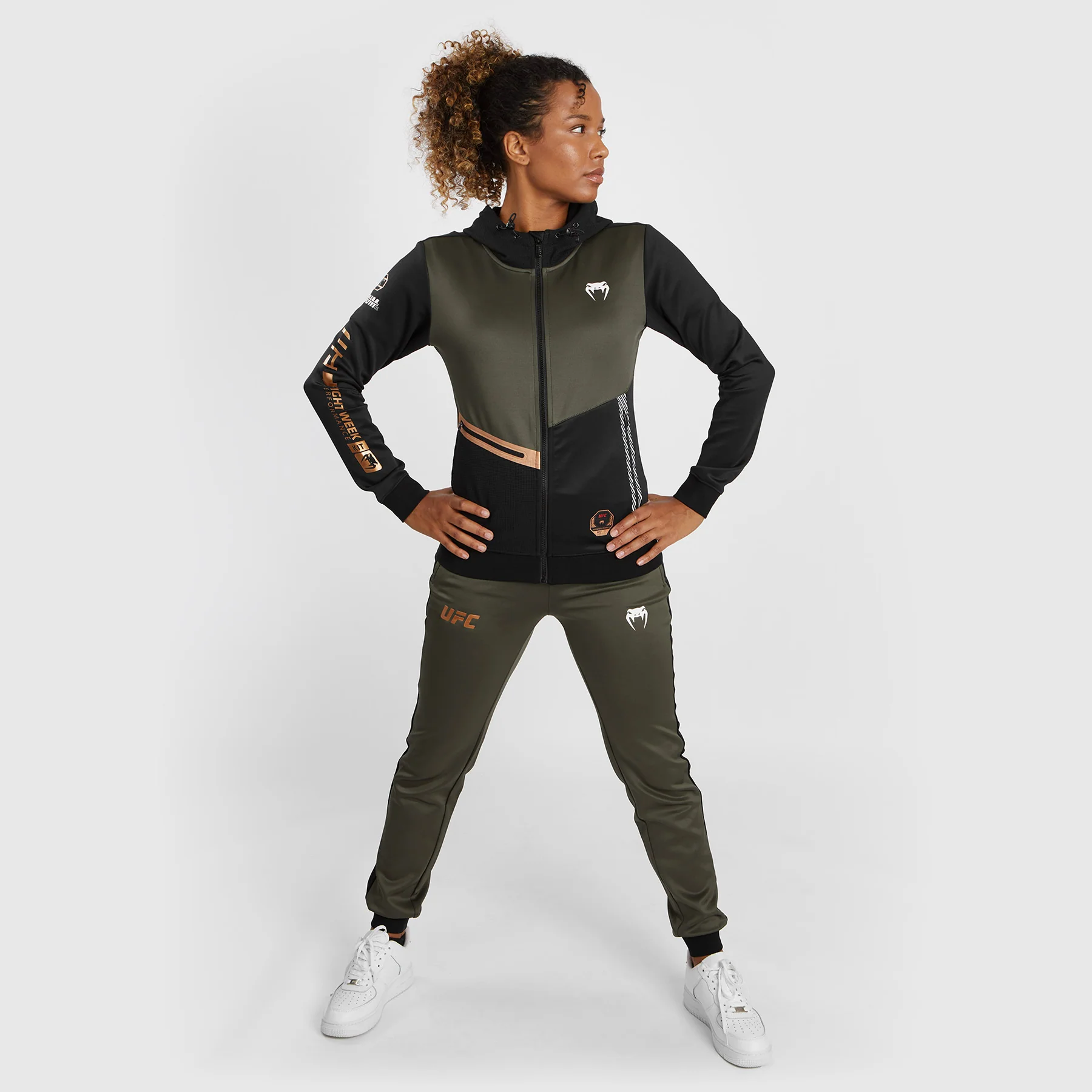 UFC Adrenaline by Venum Fight Week  Women’s Zip Hoodie - Khaki/Bronze - Image 10