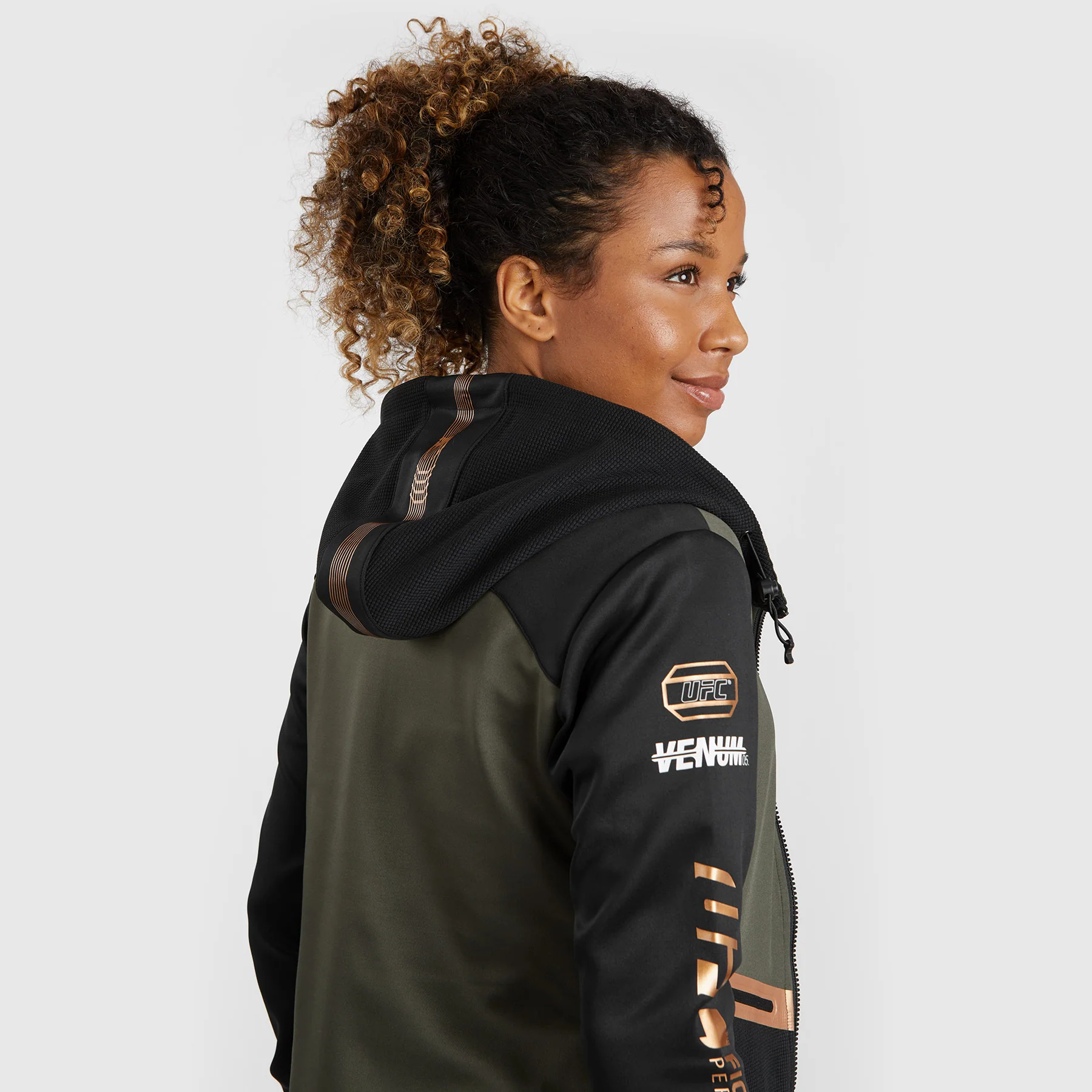 UFC Adrenaline by Venum Fight Week  Women’s Zip Hoodie - Khaki/Bronze - Image 2