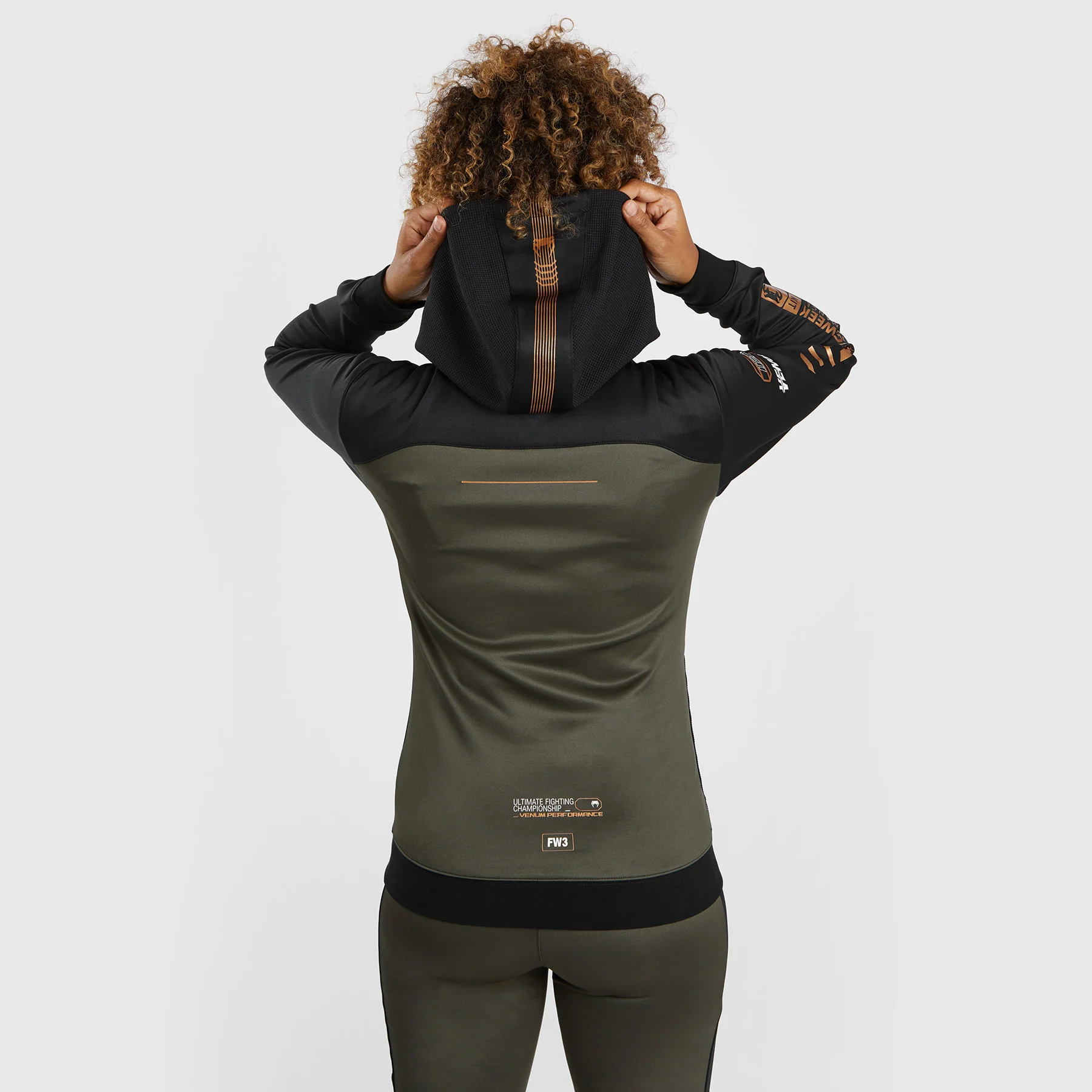 UFC Adrenaline by Venum Fight Week  Women’s Zip Hoodie - Khaki/Bronze - Image 3