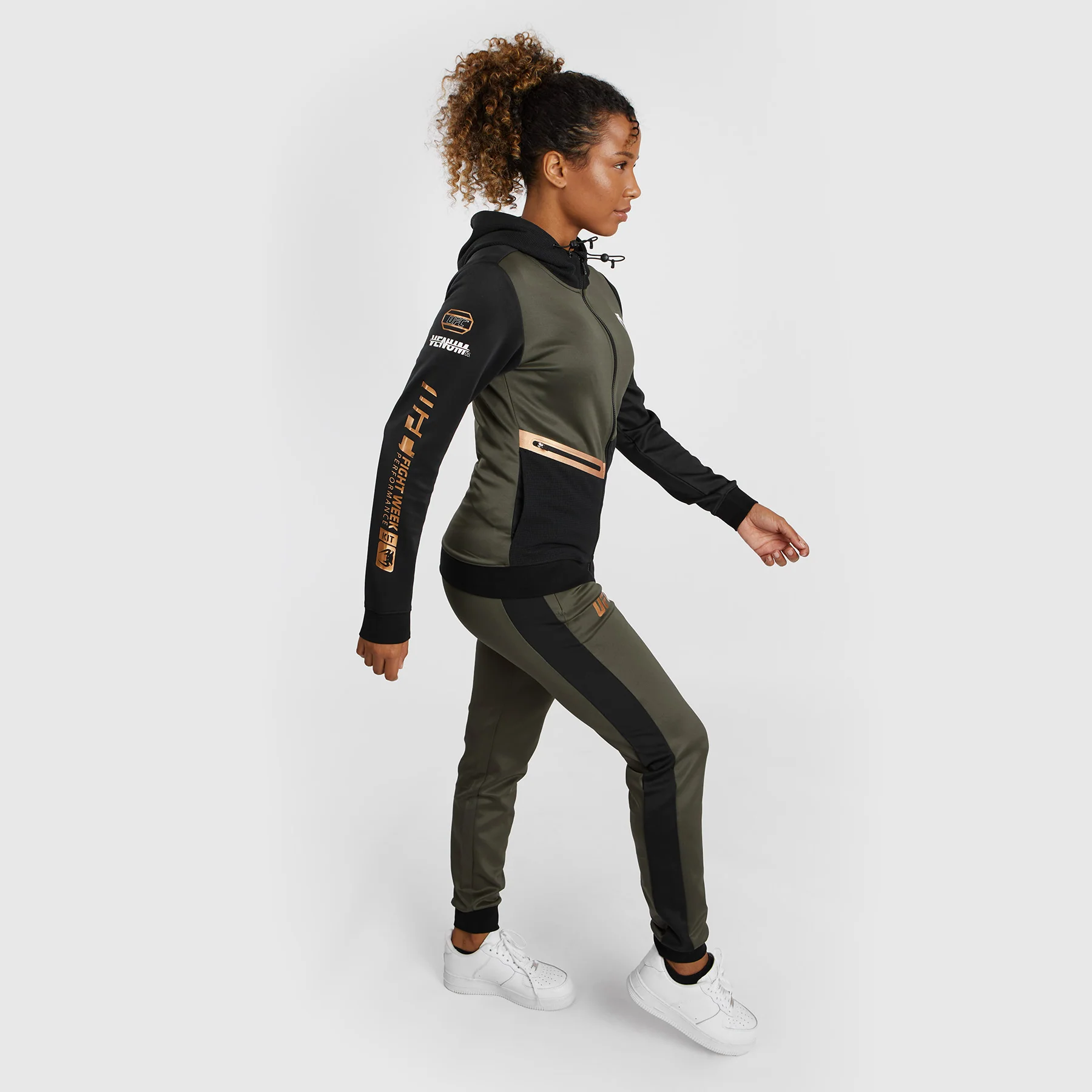 UFC Adrenaline by Venum Fight Week  Women’s Zip Hoodie - Khaki/Bronze - Image 9