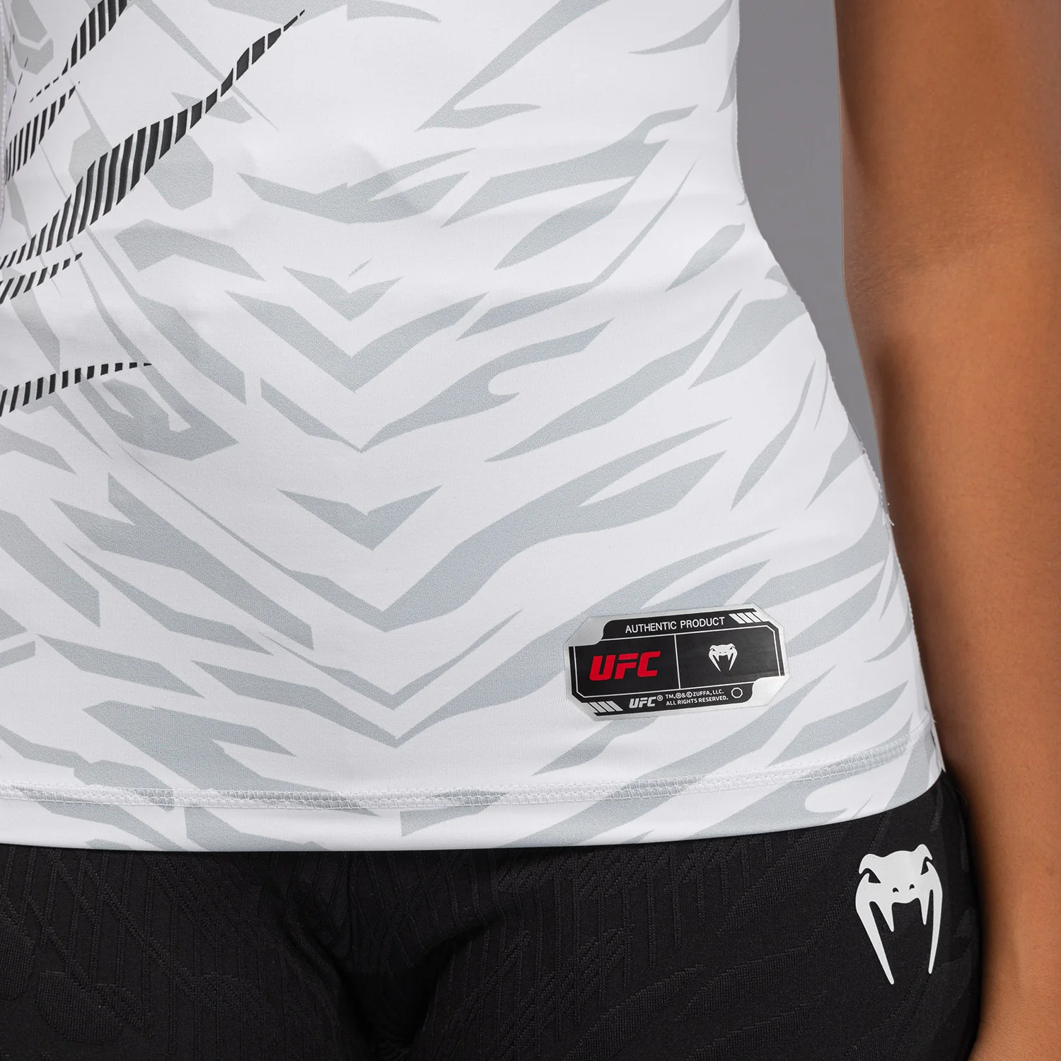 UFC Fusion by Venum Authentic Fight Night Women’s Performance Short Sleeve Rashguard - White - Image 7