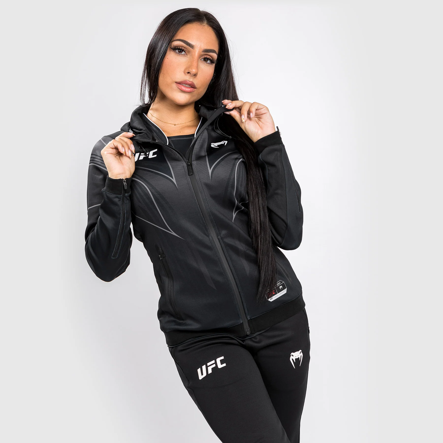 UFC Venum Authentic Fight Night 2.0 Women's Walkout Hoodie - Black - Image 2