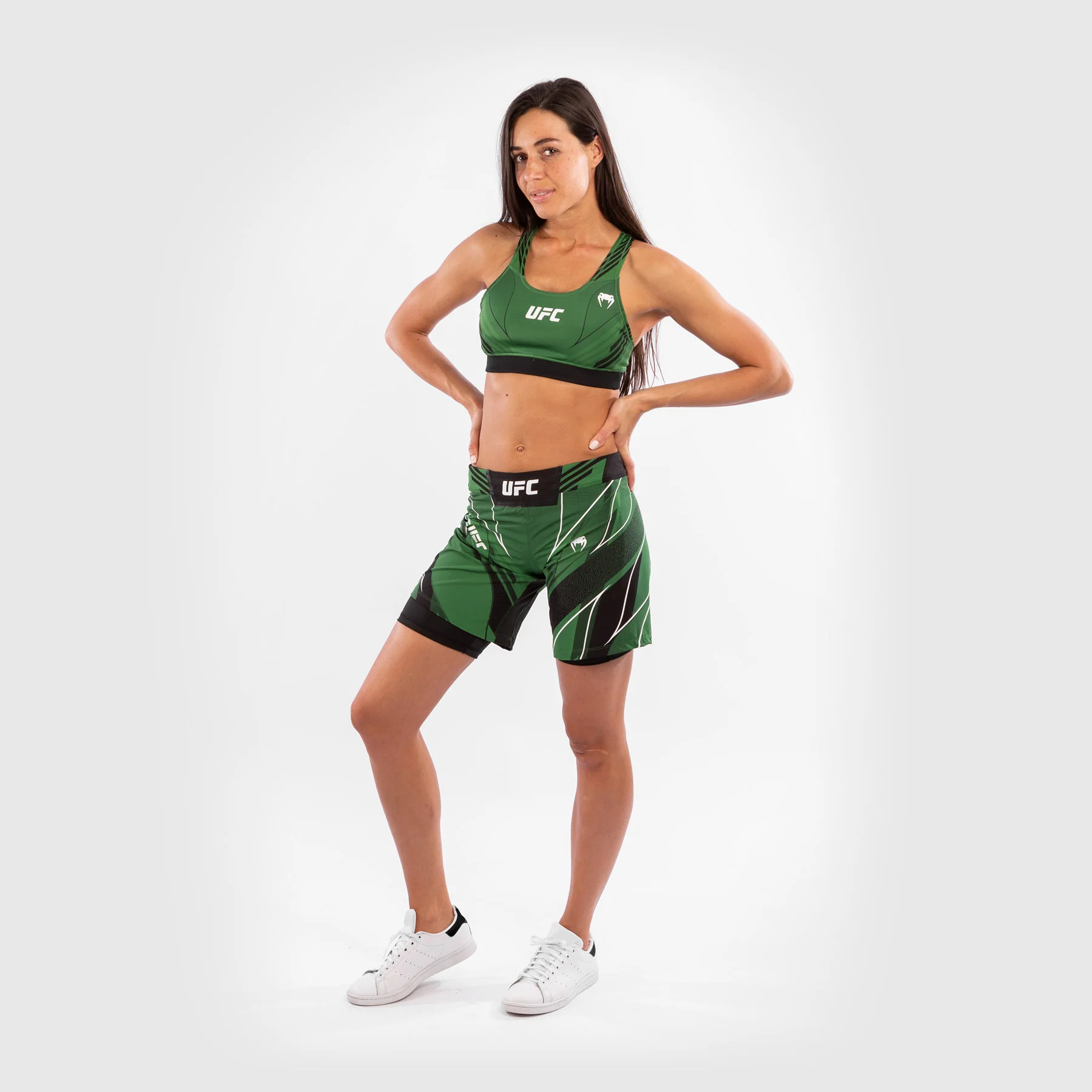 UFC Venum Authentic Fight Night Women's Shorts - Long Fit - Green - Image 8