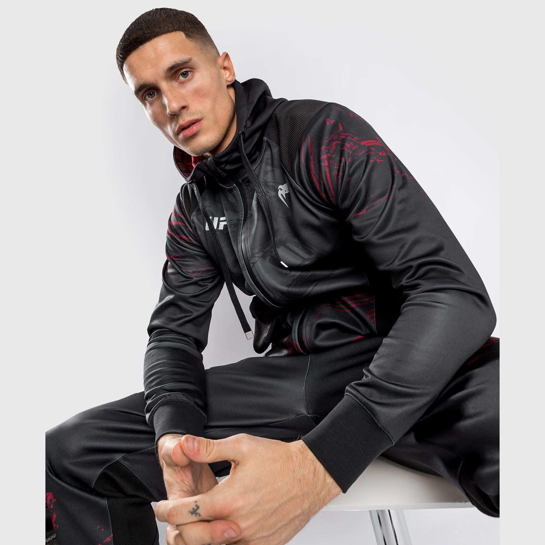 UFC Venum Authentic Fight Week 2.0 Men's Zipped Hoodie - Black/Red - Image 5