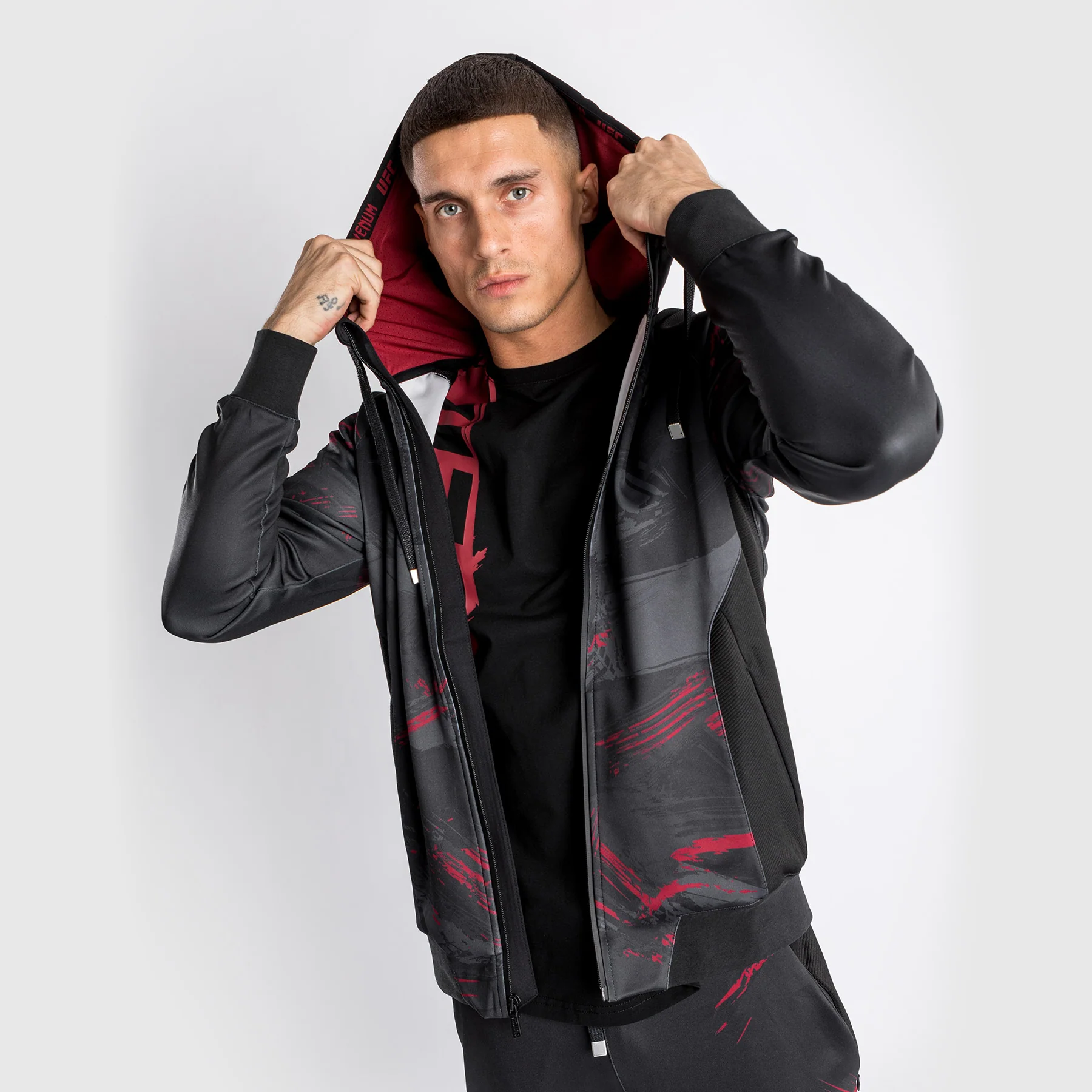 UFC Venum Authentic Fight Week 2.0 Men's Zipped Hoodie - Black/Red - Image 9