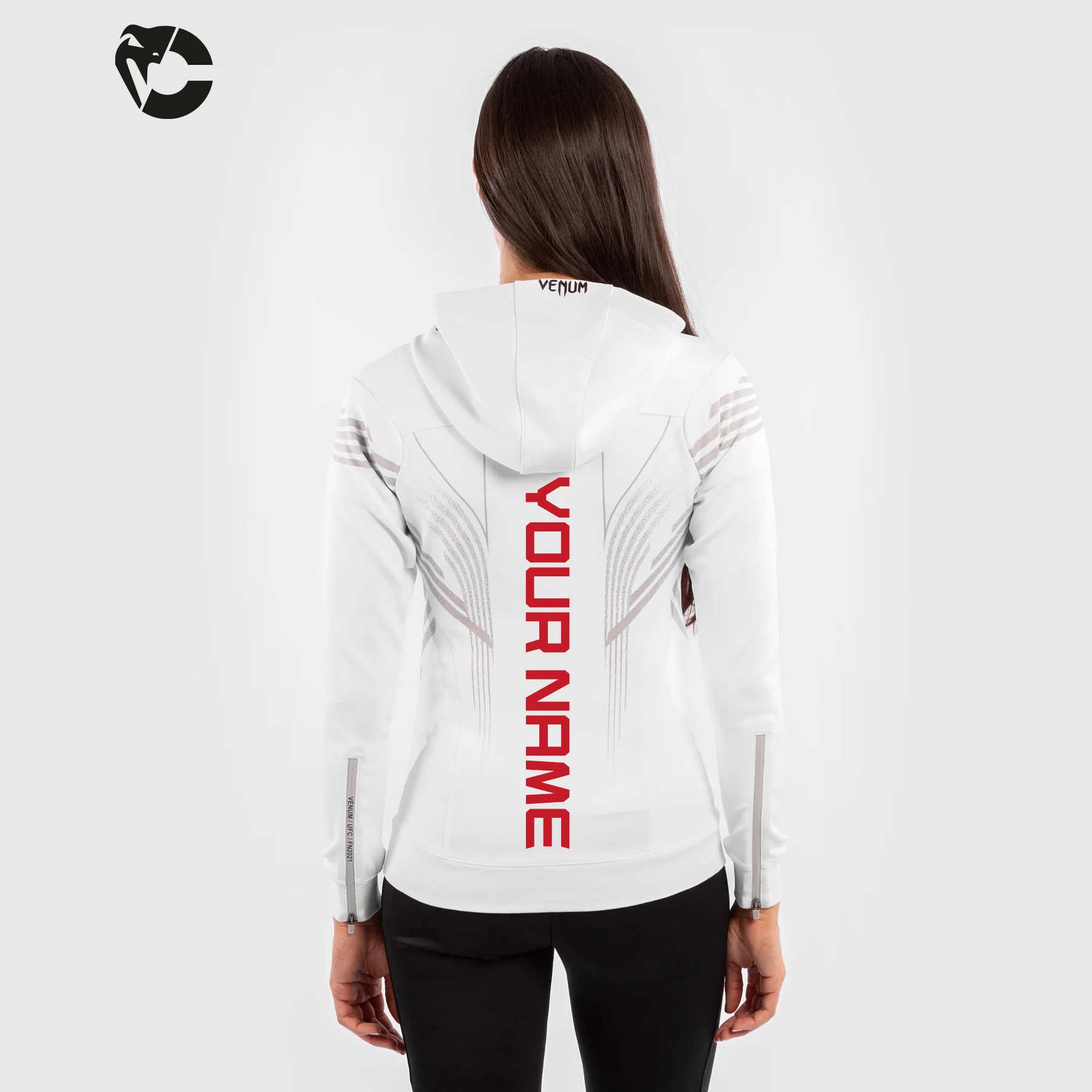 UFC Venum Personalized Authentic Fight Night Women's Walkout Hoodie - White - Image 2