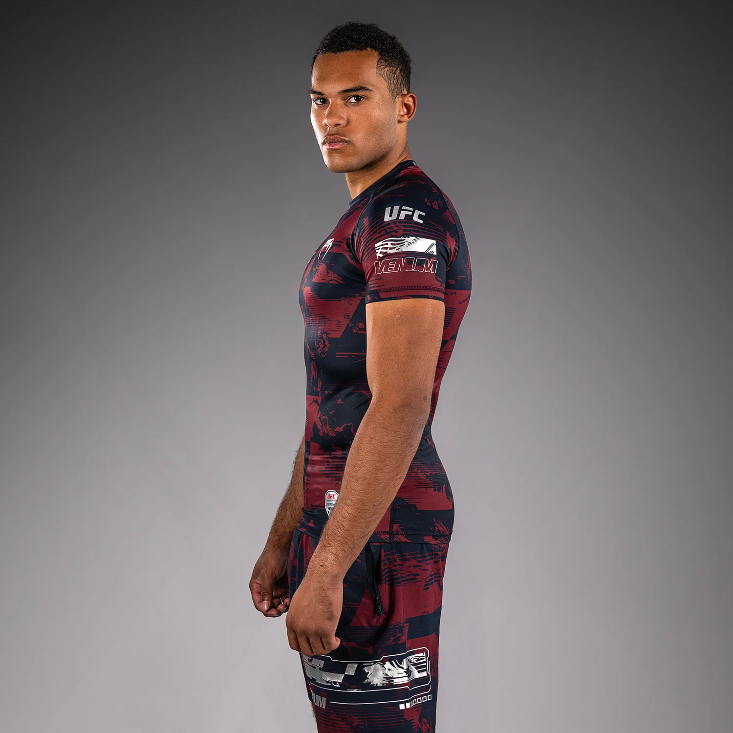 Men's UFC Zenith by Venum Burgundy Authentic Fight Week Performance Short Sleeve Rashguard - Image 3