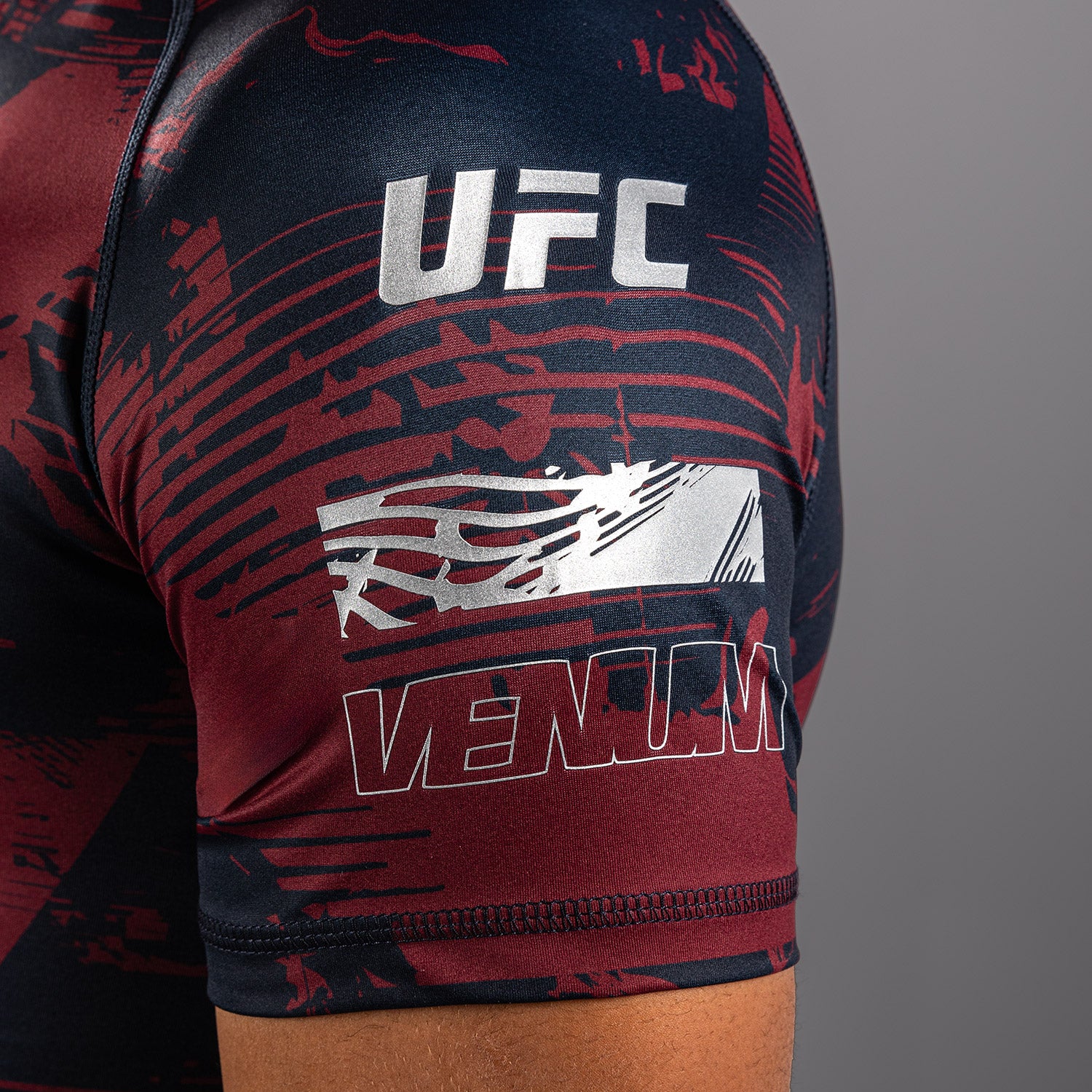 Men's UFC Zenith by Venum Burgundy Authentic Fight Week Performance Short Sleeve Rashguard - Image 7