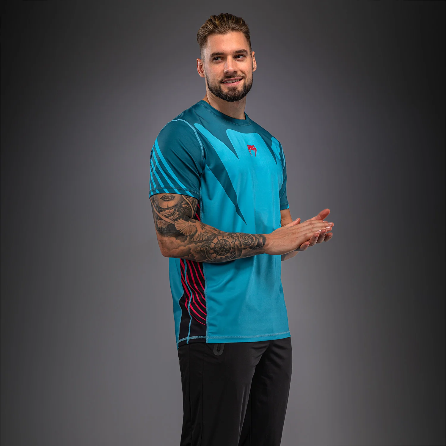 Venum Attack 90 Dry-Tech T-Shirt - Turquoise/Red - Image 2