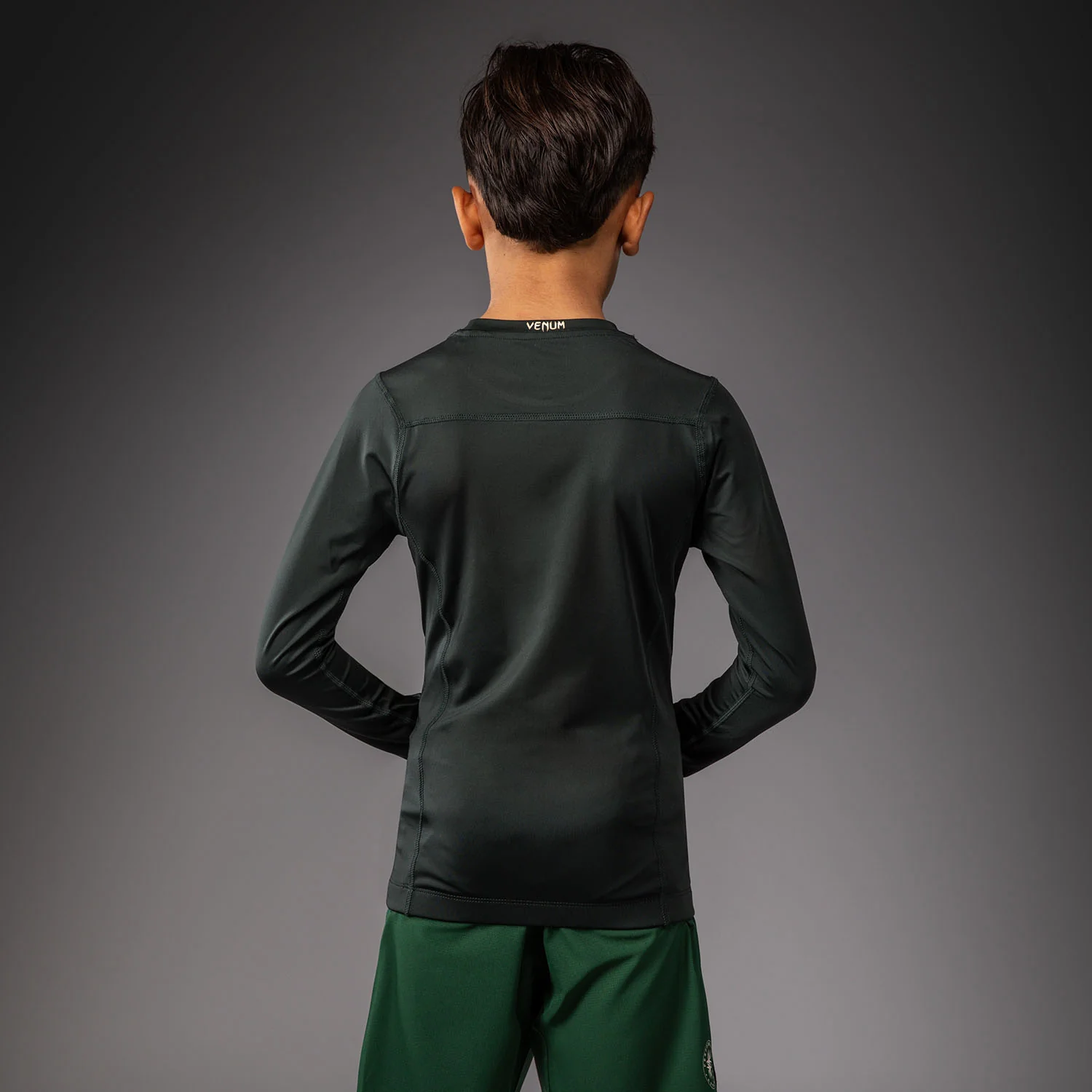 Venum Attack Kids Long Sleeve Rashguard - Forest Green/ Off White - Image 3