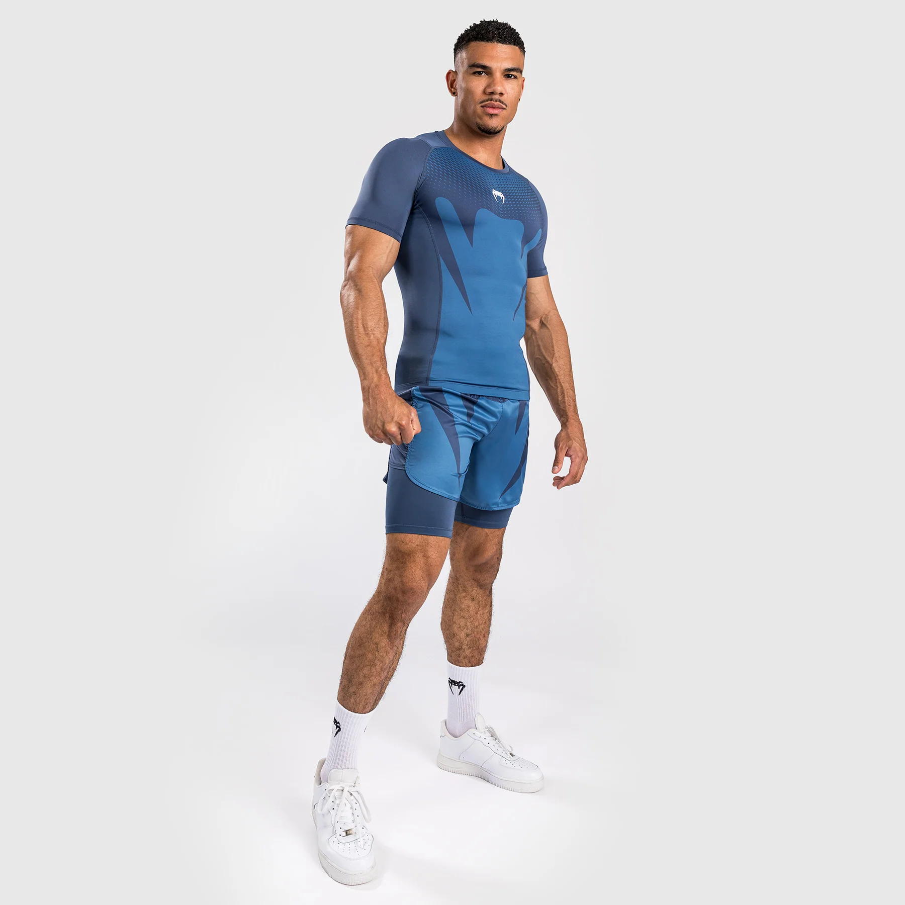 Venum Attack Men's Short Sleeve Rashguard - Navy Blue - Image 3