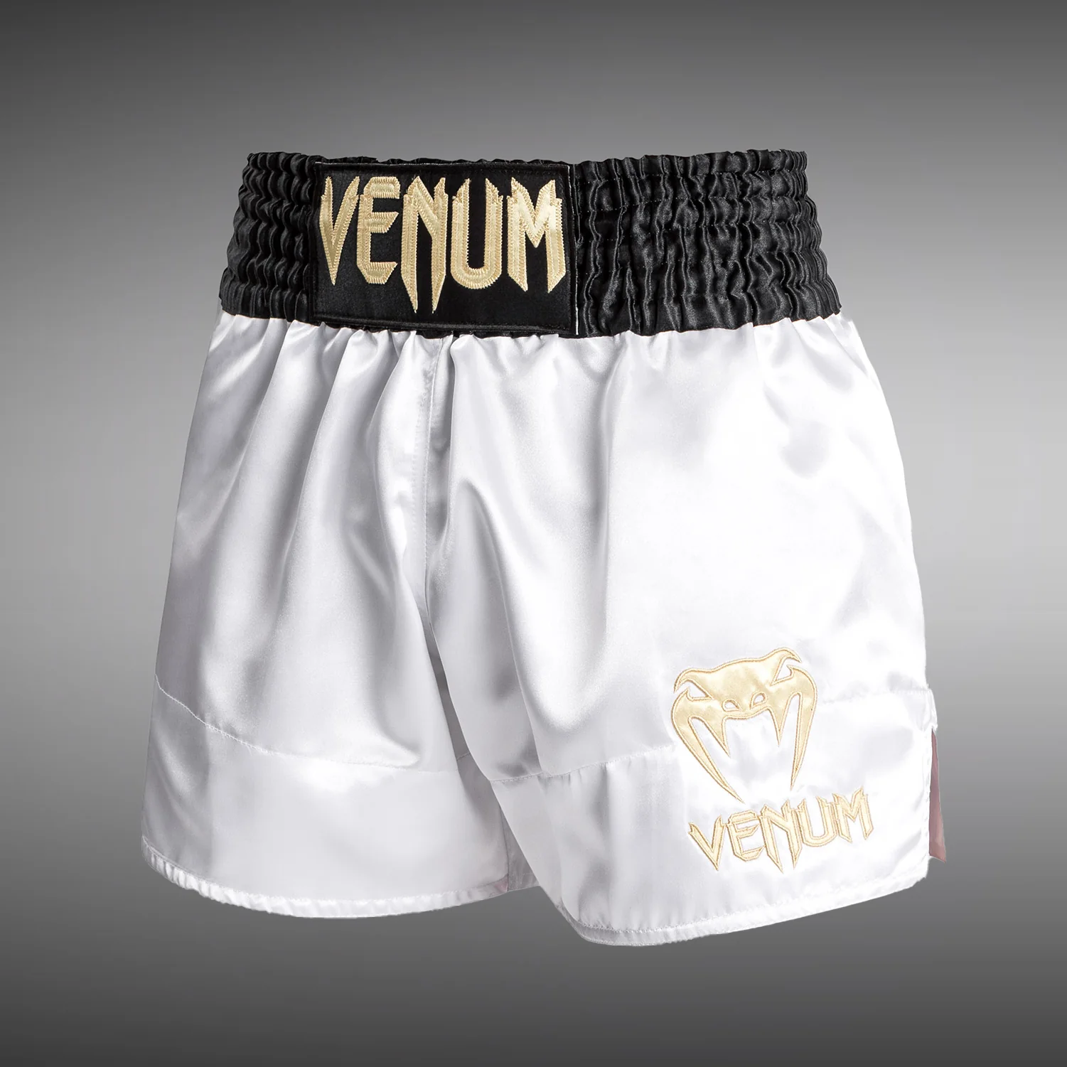 Venum Classic Muay Thai Short - White/Gold/Black - Image 2