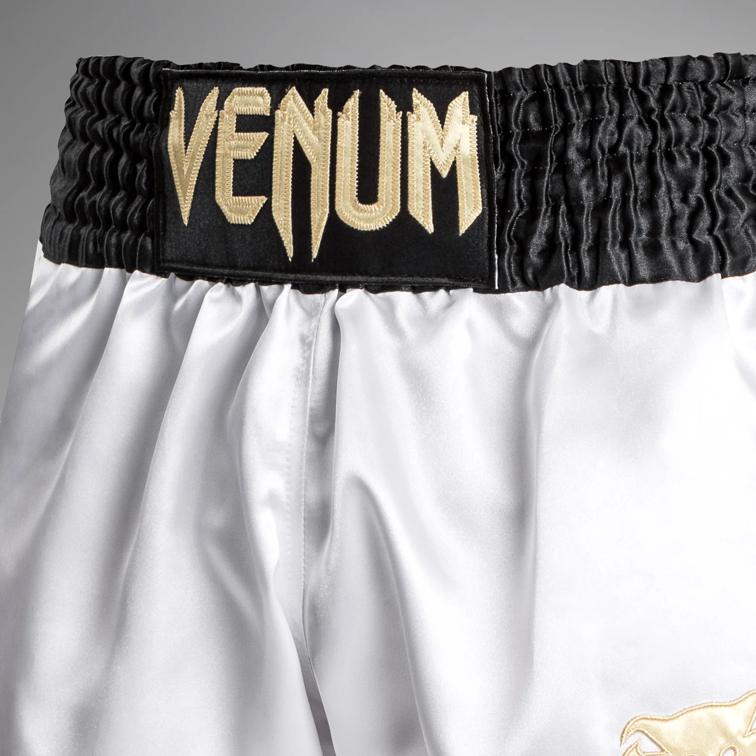 Venum Classic Muay Thai Short - White/Gold/Black - Image 4