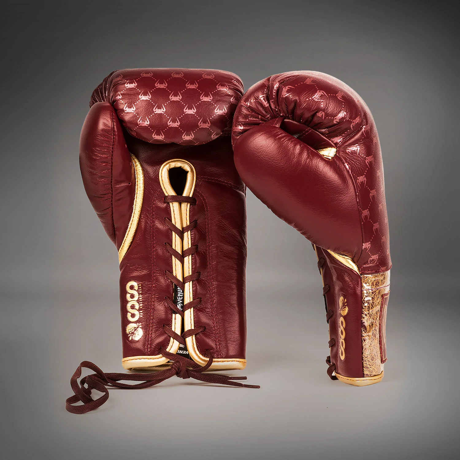Venum Coco Monogram Pro Lace Up Boxing Gloves - Garnet Red - Image 2