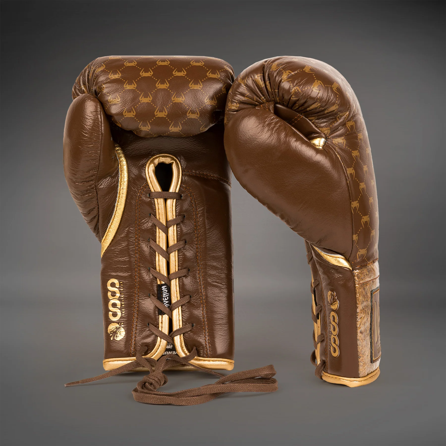 Venum Coco Monogram Pro Lace Up Boxing Gloves - Grizzly Brown - Image 3