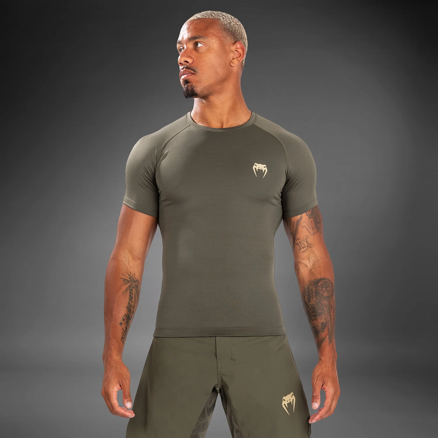 Venum Contender Men’s Short Sleeve Rashguard - Khaki - Image 3