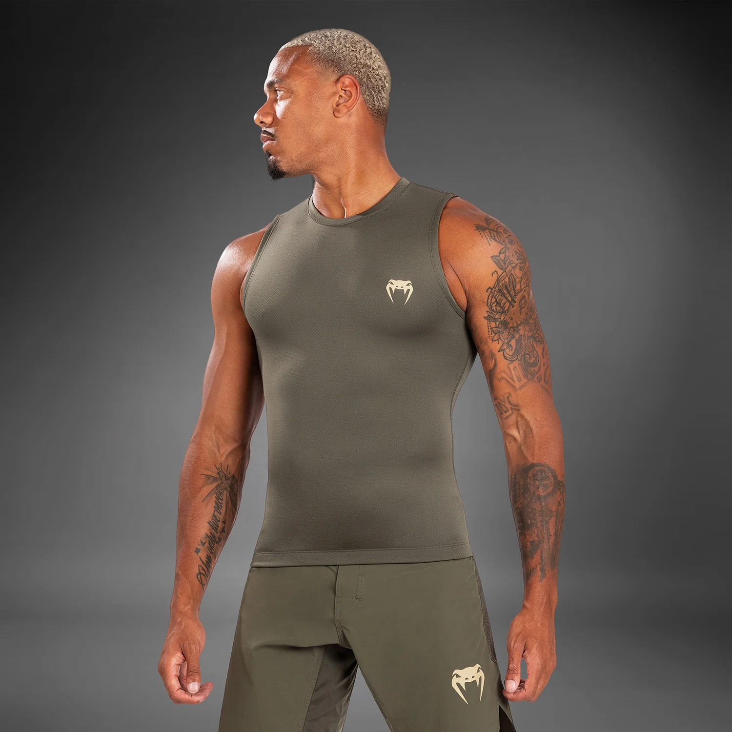 Venum Contender Men’s Sleeveless Rashguard - Khaki - Image 3