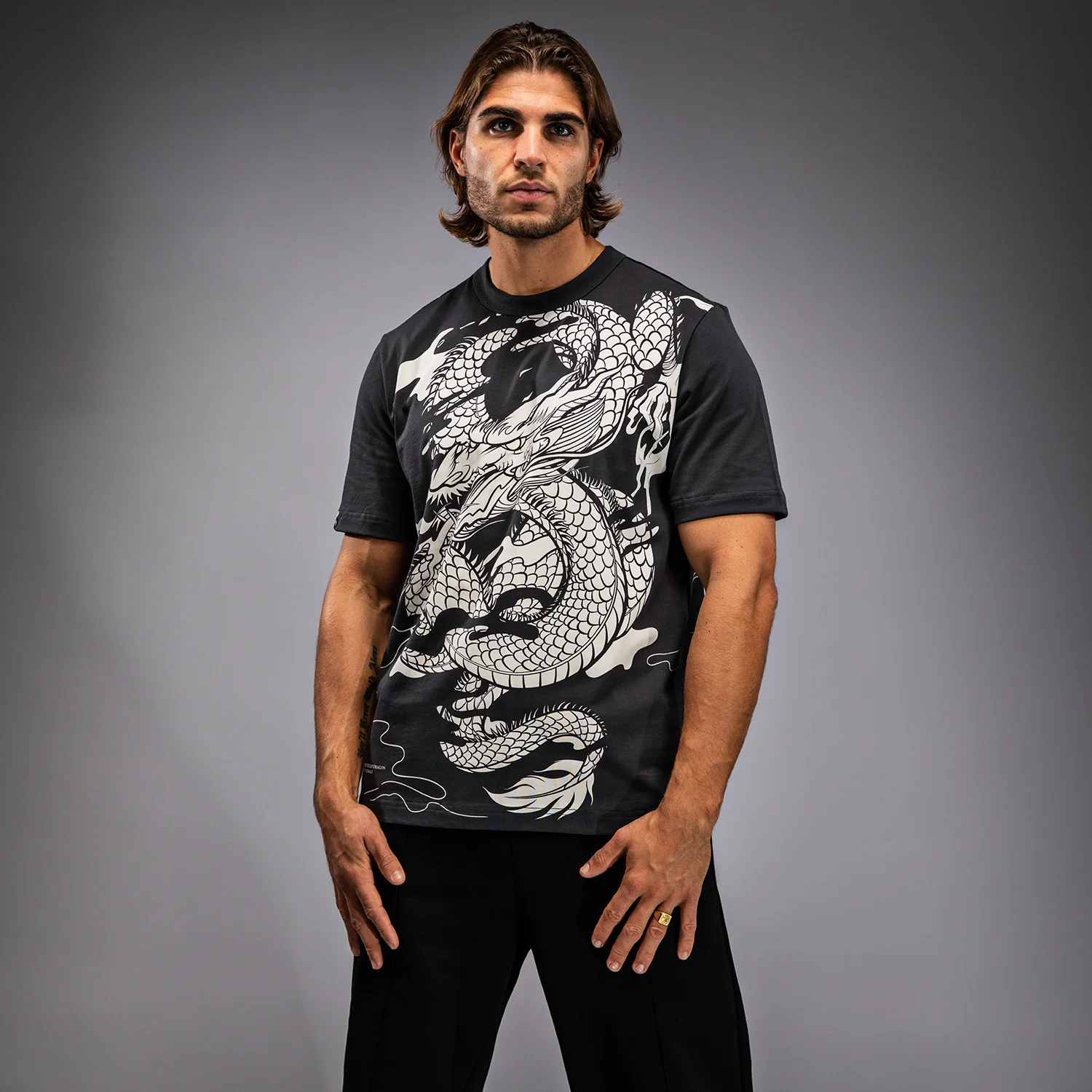 Venum Dragon’s Flight Men’s T-Shirt - Charcoal Grey/Cream White