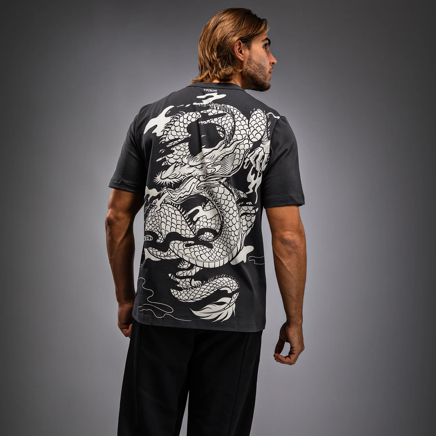 Venum Dragon’s Flight Men’s T-Shirt - Charcoal Grey/Cream White - Image 2