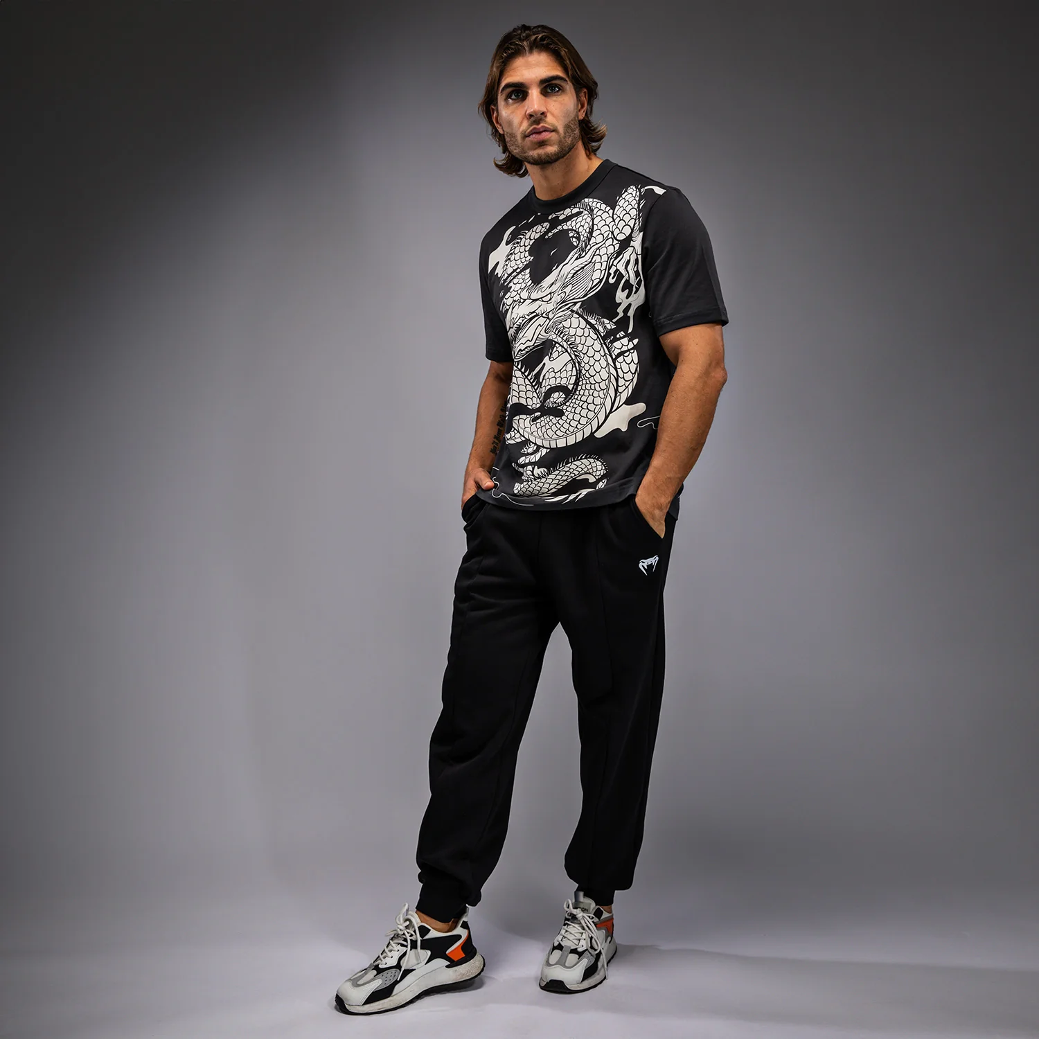 Venum Dragon’s Flight Men’s T-Shirt - Charcoal Grey/Cream White - Image 3