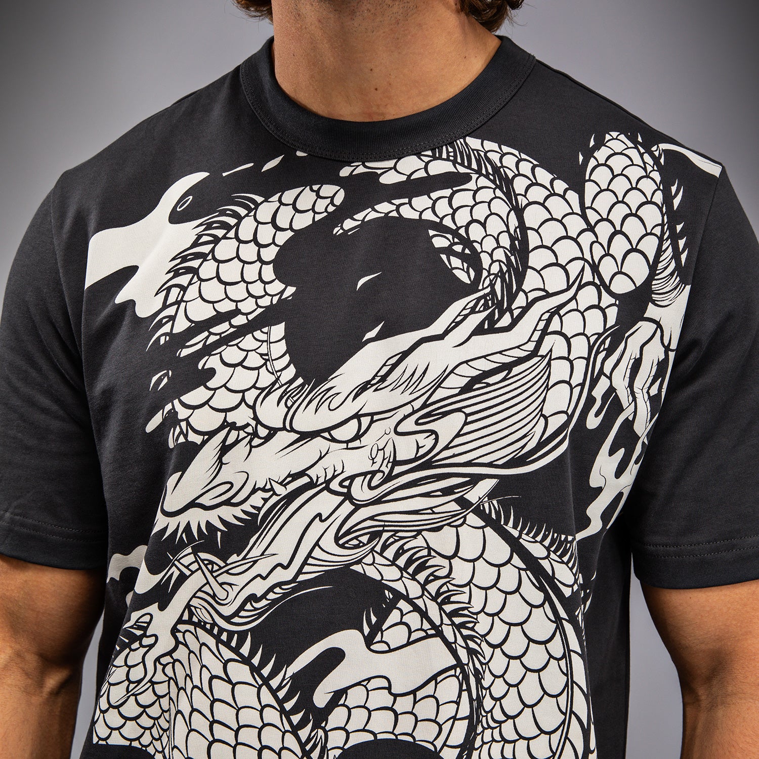 Venum Dragon’s Flight Men’s T-Shirt - Charcoal Grey/Cream White - Image 6